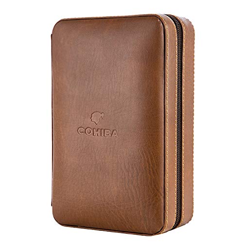 Premium Brown Leather Travel Humidor Case - Holds 4-6 Cigars with Cedar Wood Lining, Cutter & Lighter Gift Set - Perfect for Business Travel, Gifts & Cigar Enthusiasts