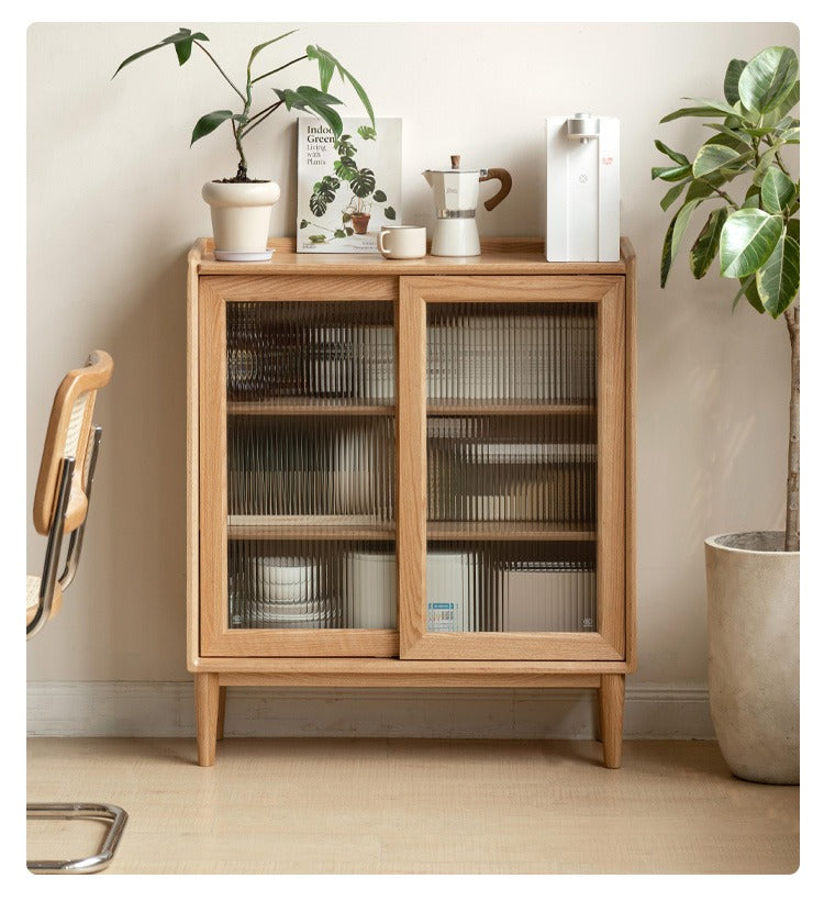 Solid Oak Wood Sideboard with Sliding Doors - Stylish Storage for Dining Room, Living Room, or Entryway