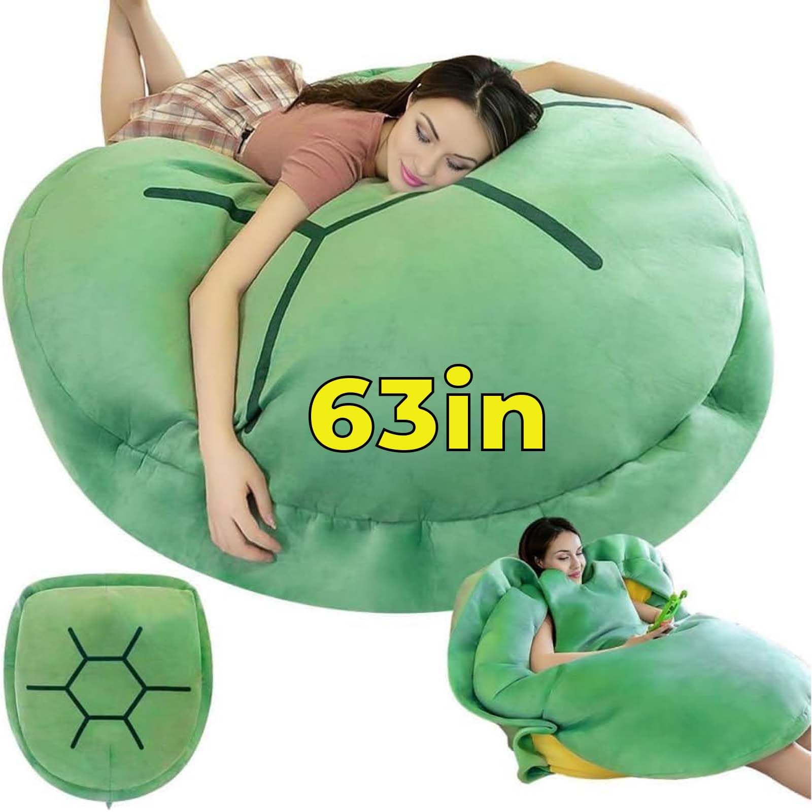 63in Giant Wearable Turtle Shell Pillow for Adults - Weighted Anxiety Relief Body Pillow, Soft Green Plush Stress Relief Pillow for Sleeping, Lounging & Comfort (Green, 63 Inches) - Perfect for Relaxation, Meditation & Sensory Therapy