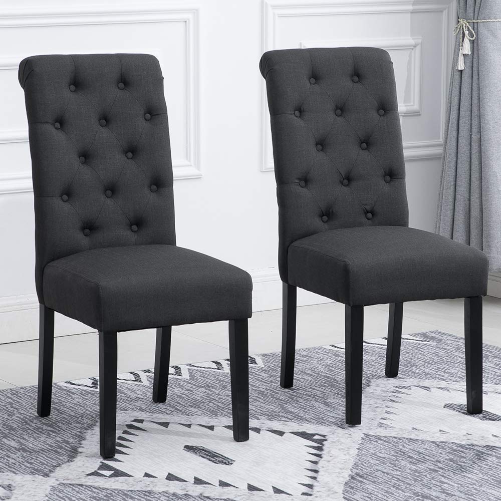 **2 Pack High Back Upholstered Dining Chairs with Wooden Legs - Comfortable Fabric Padded Kitchen & Dining Room Chairs for Home, Restaurant, and Office Use**