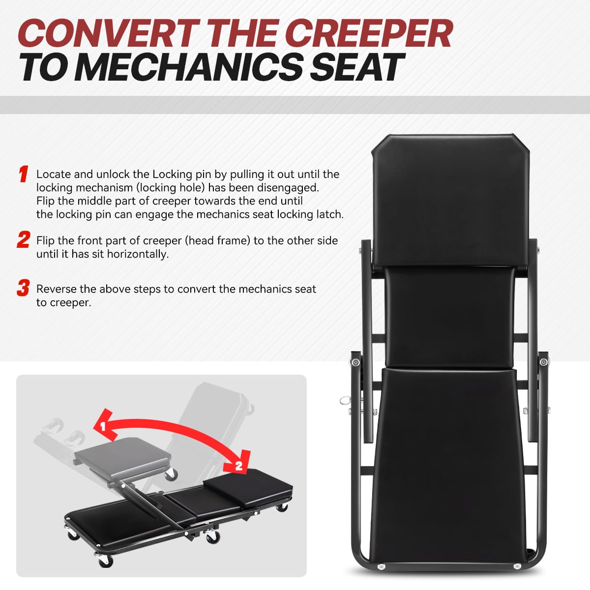 Foldable 2-in-1 Rolling Garage Z Creeper Car Seat - 36