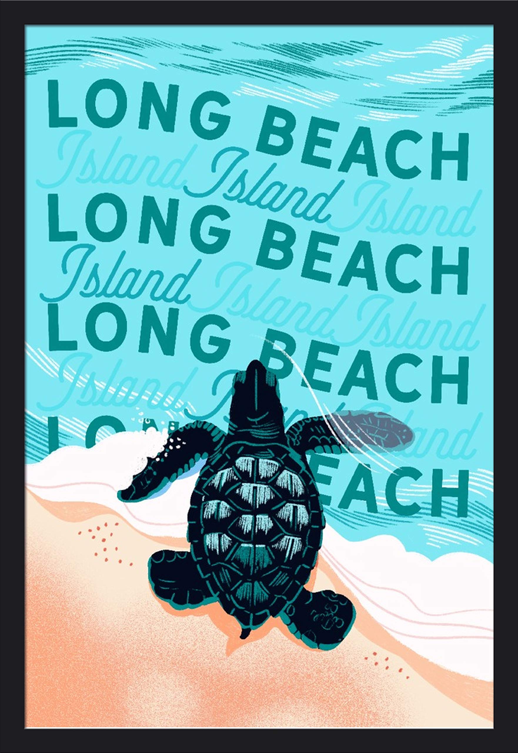 Long Beach Island New Jersey Courageous Explorer Collection Turtle and Ocean 112033 - 24x36 Giclee Art Print Gallery Framed in Black Wood - Perfect for Coastal Home Decor, Beach House Wall Art, and Ocean-Themed Living Room