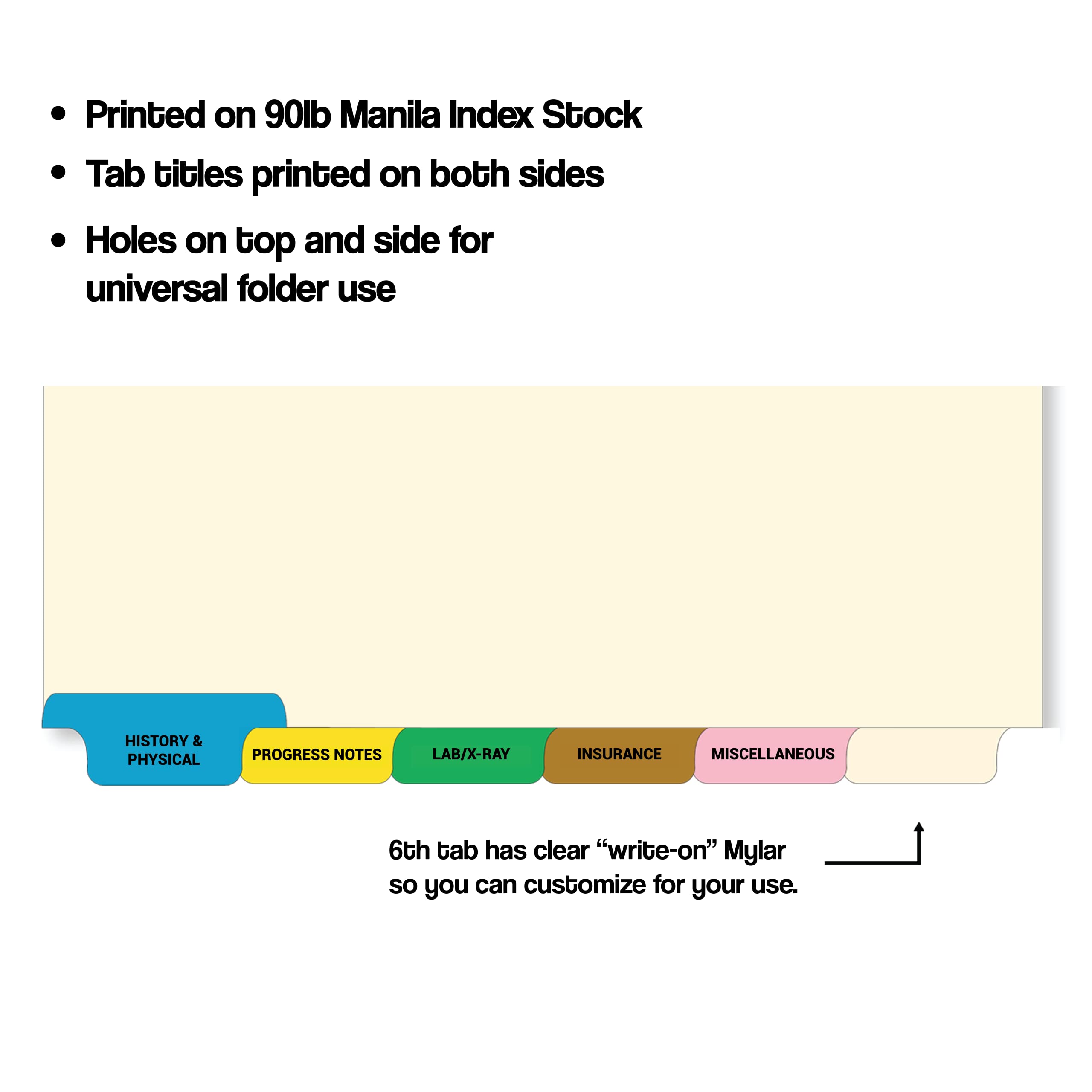 Premium Medical Chart Dividers - 260 Sets of 6 Healthcare Index Tabs, 8.5