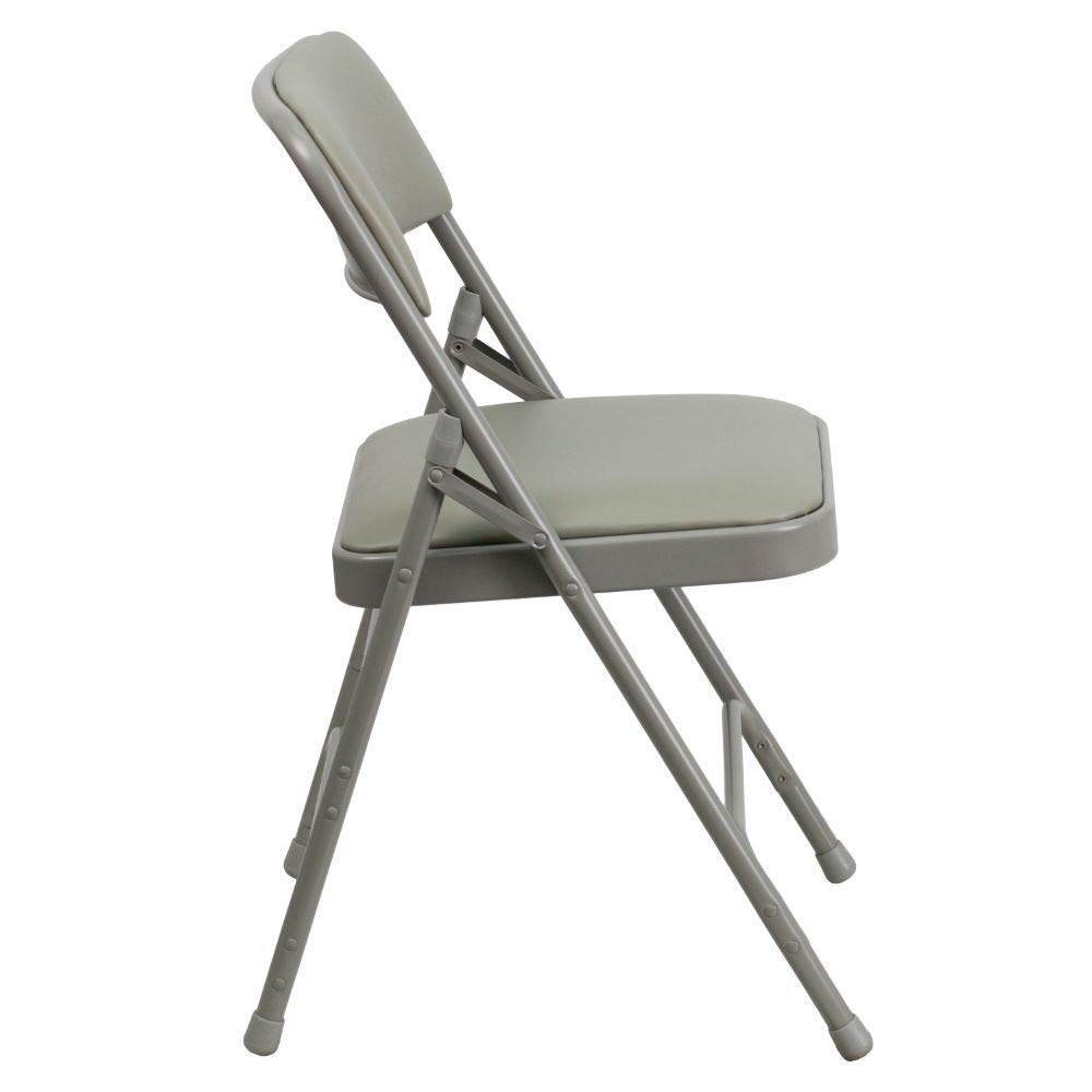 Flash Furniture 4-Pack HERCULES Series Heavy Duty Folding Chairs - Curved Triple Braced Metal Frame & Double Hinged Gray Vinyl Seat - Perfect for Events, Parties, Banquets and Home Use