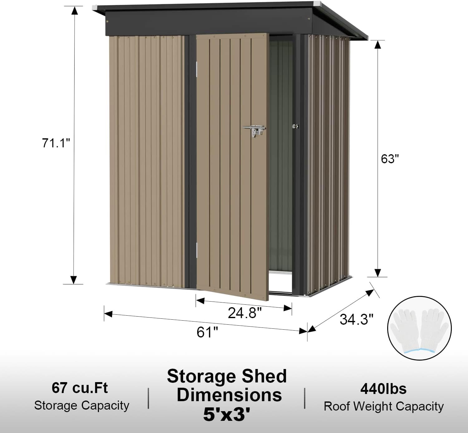JUMMICO 5x3 FT Outdoor Metal Storage Shed with Lockable Door - Waterproof Garden Tool Shed for Backyard, Patio & Lawn (Brown) | Perfect for Storing Lawn Mowers, Bikes & Gardening Equipment