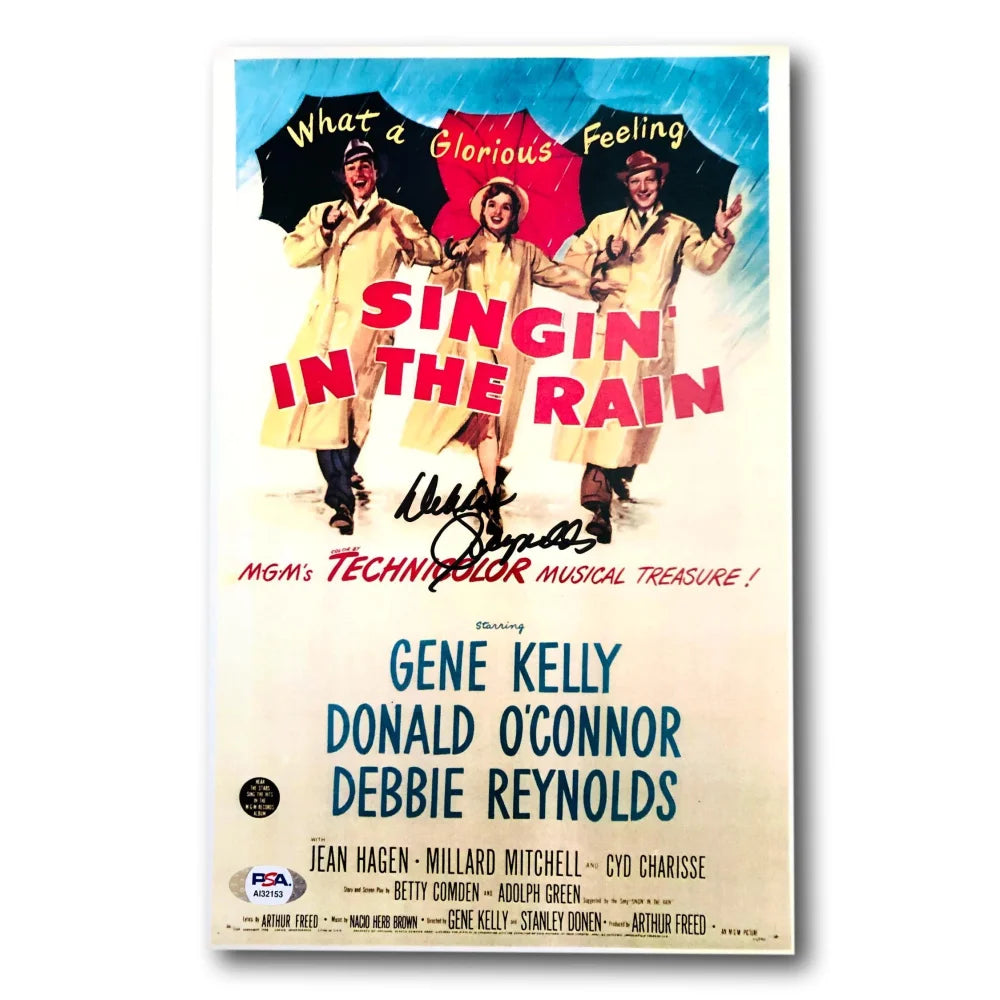Debbie Reynolds Autographed 8x12 Photo with PSA COA - Singing in the Rain Vintage Movie Poster - Perfect for Film Memorabilia Collectors & Classic Hollywood Decor