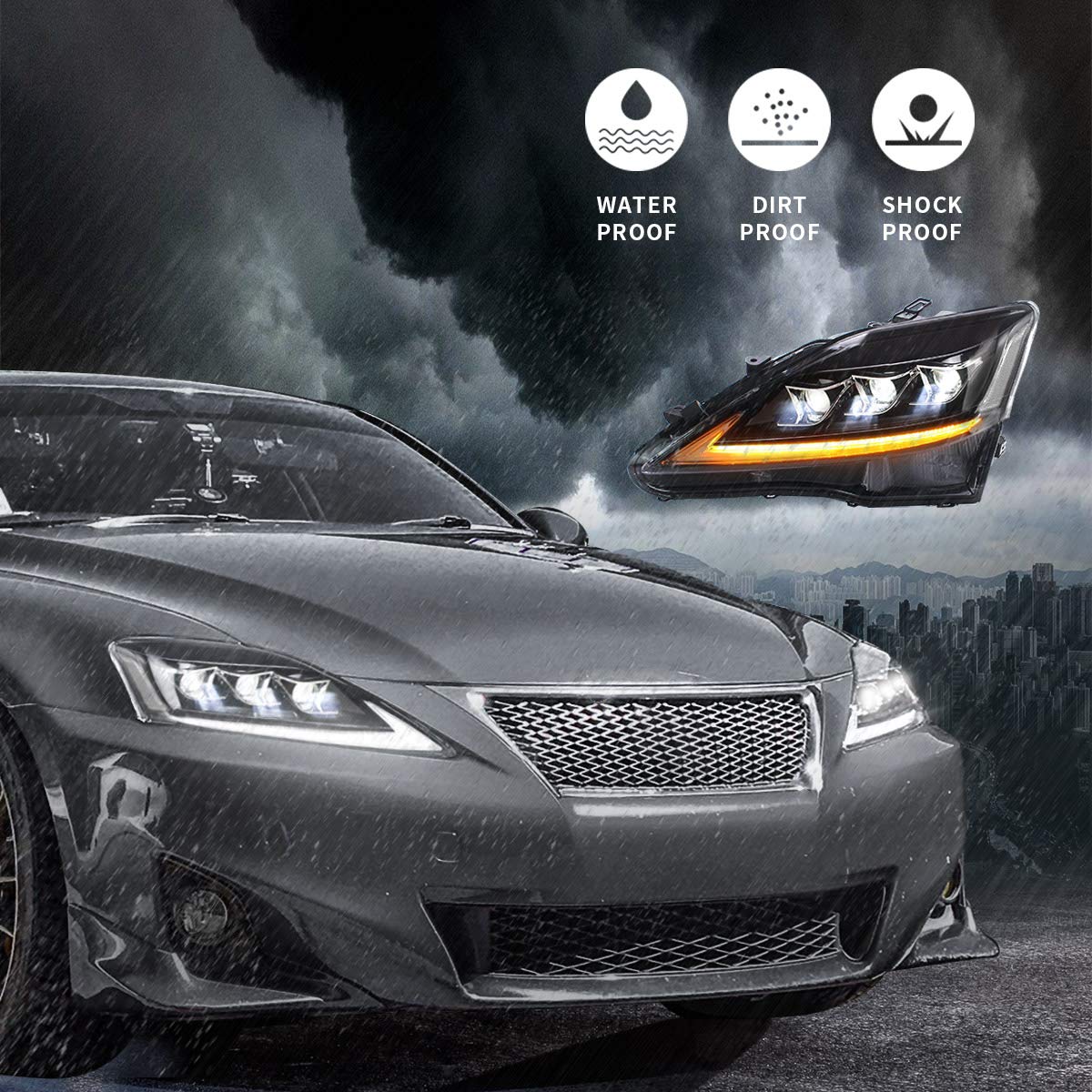VLAND LED Headlights for Lexus IS 2006-2012 - Sequential Turn Signal for Night Driving