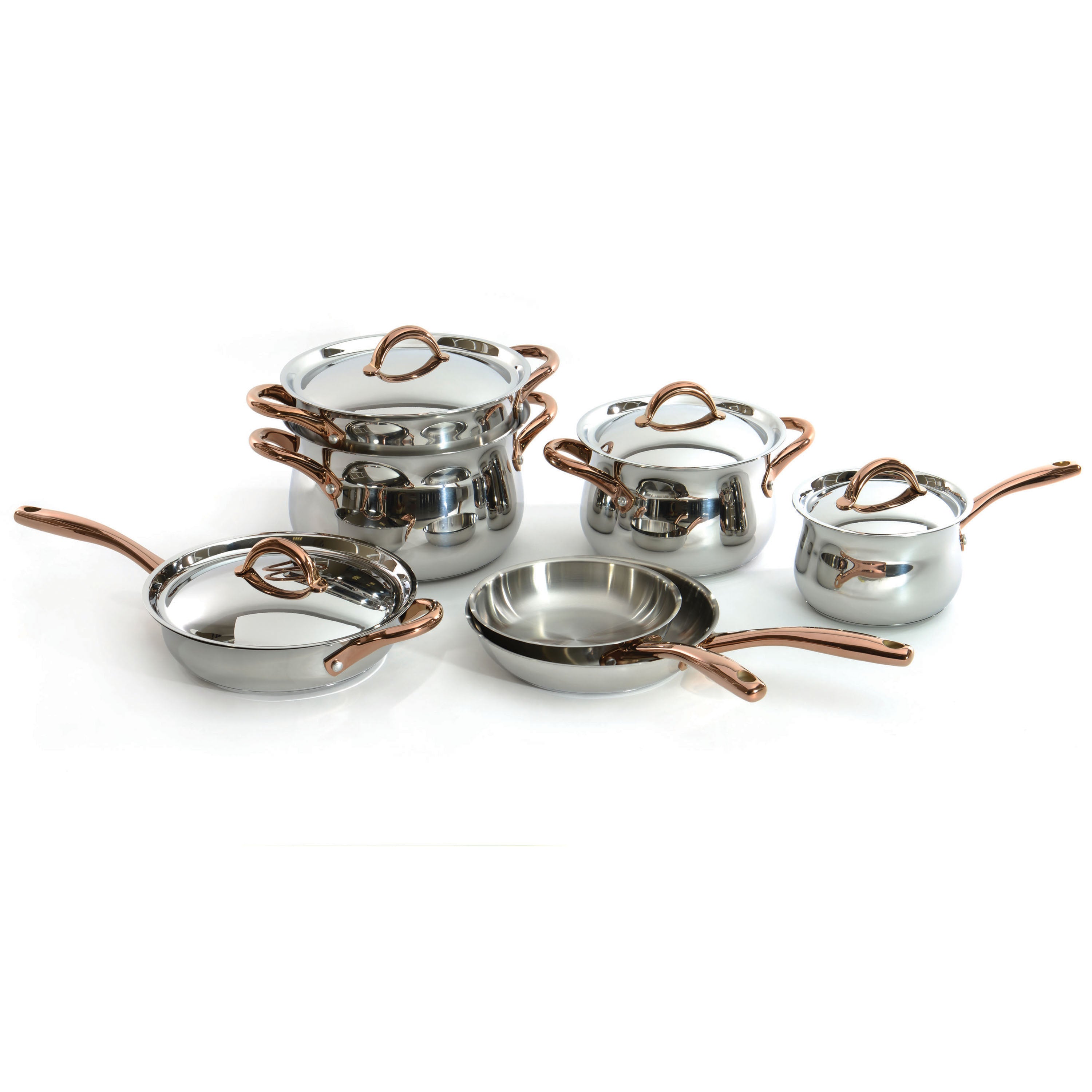 BergHOFF Ouro Gold 11-Piece 18/10 Stainless Steel Cookware Set with Stainless Steel Lids & Rose Gold Handles - Premium Kitchen Cookware for Home Chefs & Cooking Enthusiasts
