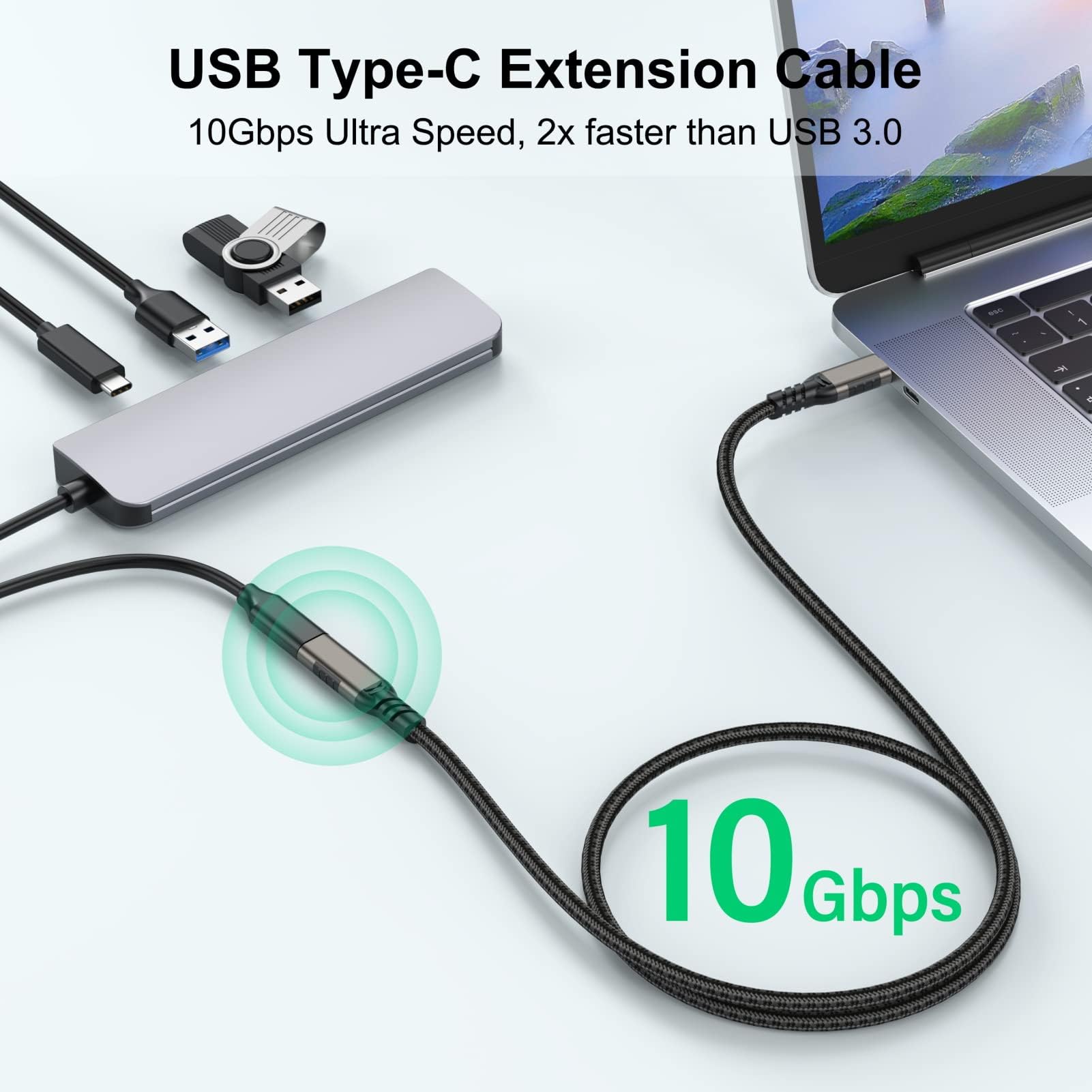 3.3FT USB C Extension Cable [USB 3.2 Gen2 10Gbps] Type-C Male to Female Extender - 100W Fast Charging & 4K@60Hz Video - Compatible with MacBook, Laptop, Tablet, Phone | Perfect for Home Office, Gaming & Travel Charging