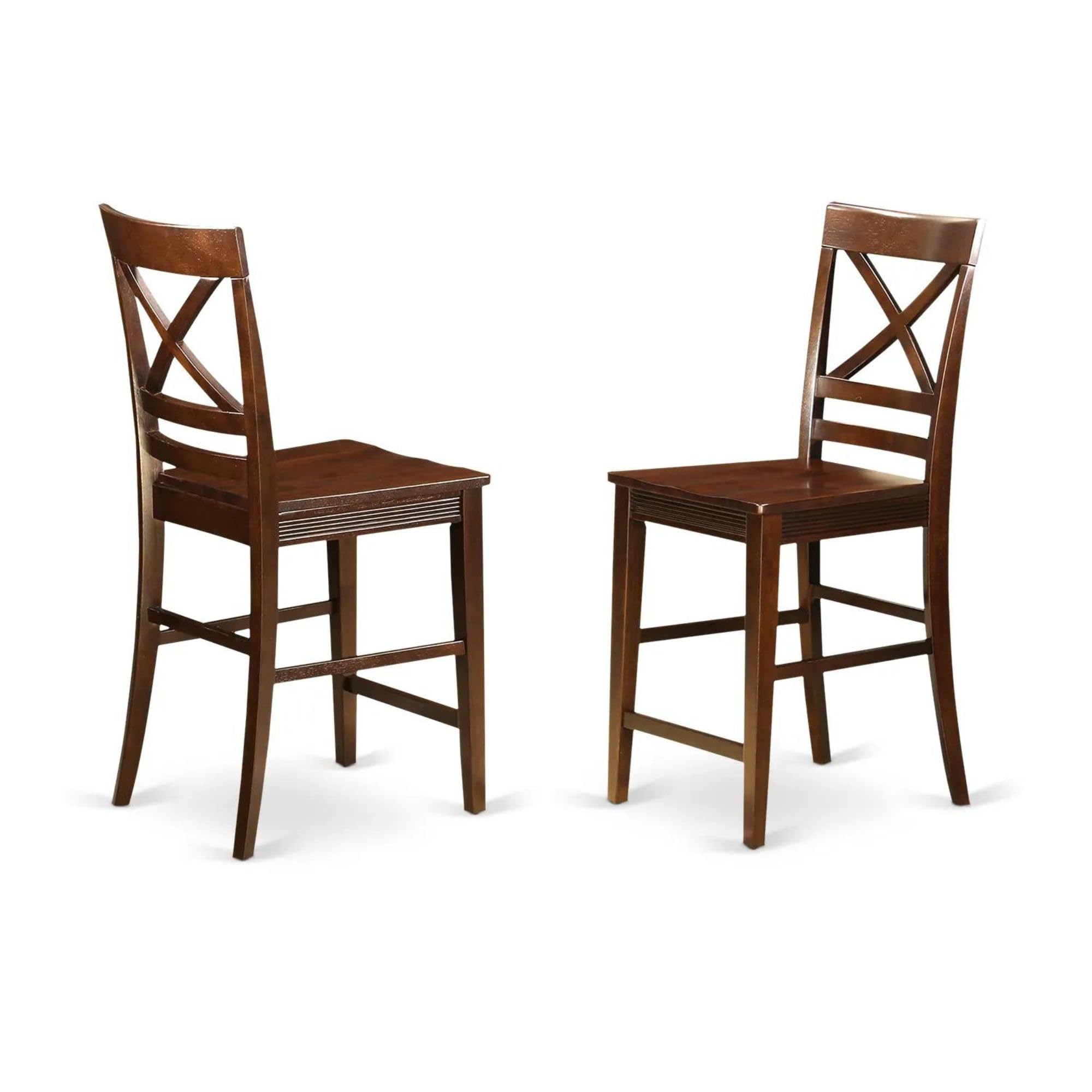 East West Furniture Quincy Counter Barstool - Set of 2 Mahogany Wooden Pub Height Bar Stools for Kitchen Island, Breakfast Nook & Home Bar Decor