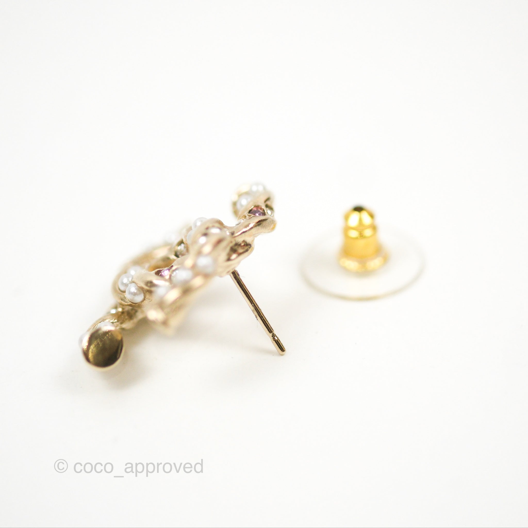 Chanel CC Pearl Crystal Twist Earrings in Gold Tone - Luxury Fashion Jewelry for Women | Perfect for Parties, Weddings & Special Occasions