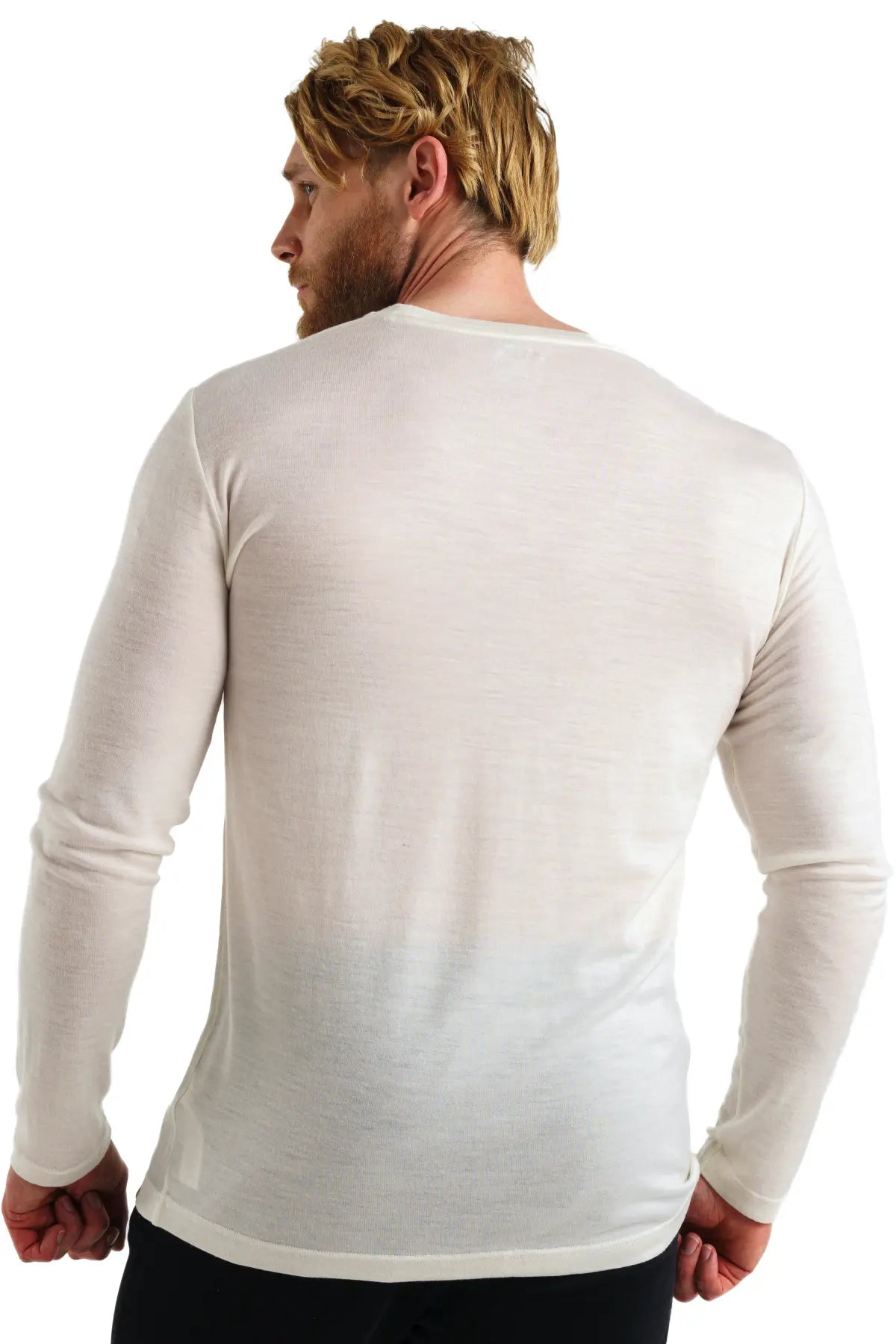 Premium Men's Merino Wool Long Sleeve Base Layer Shirt - 165 GSM, Snow White - Warm Winter Thermal Underwear for Skiing, Hiking & Outdoor Activities