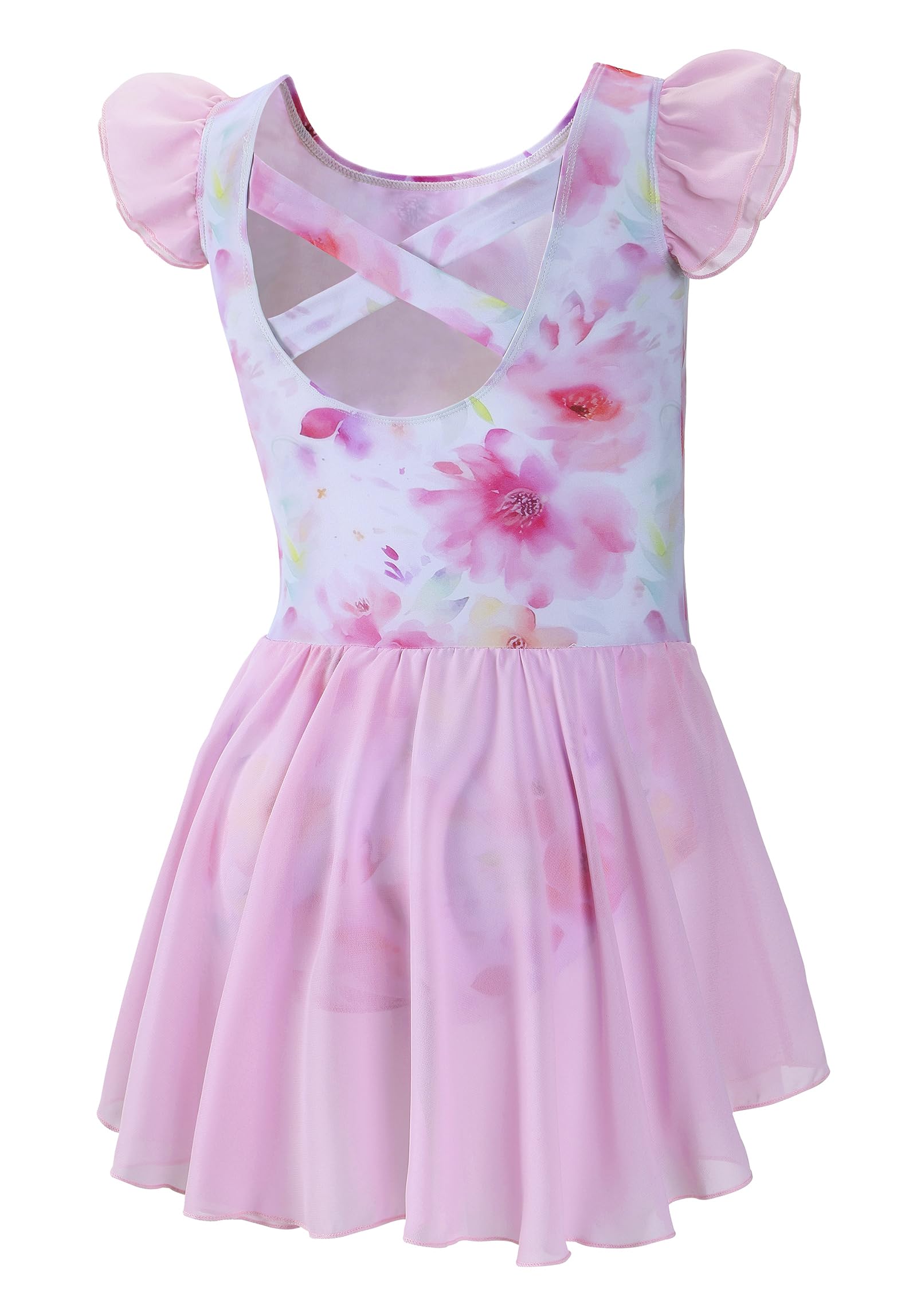 DIPUG Girls Ballet Leotard with Skirt - Toddler Dance Leotards with Flutter Sleeves & Criss-Cross Back - Perfect for Ballet Class, Recitals & Dance Performances