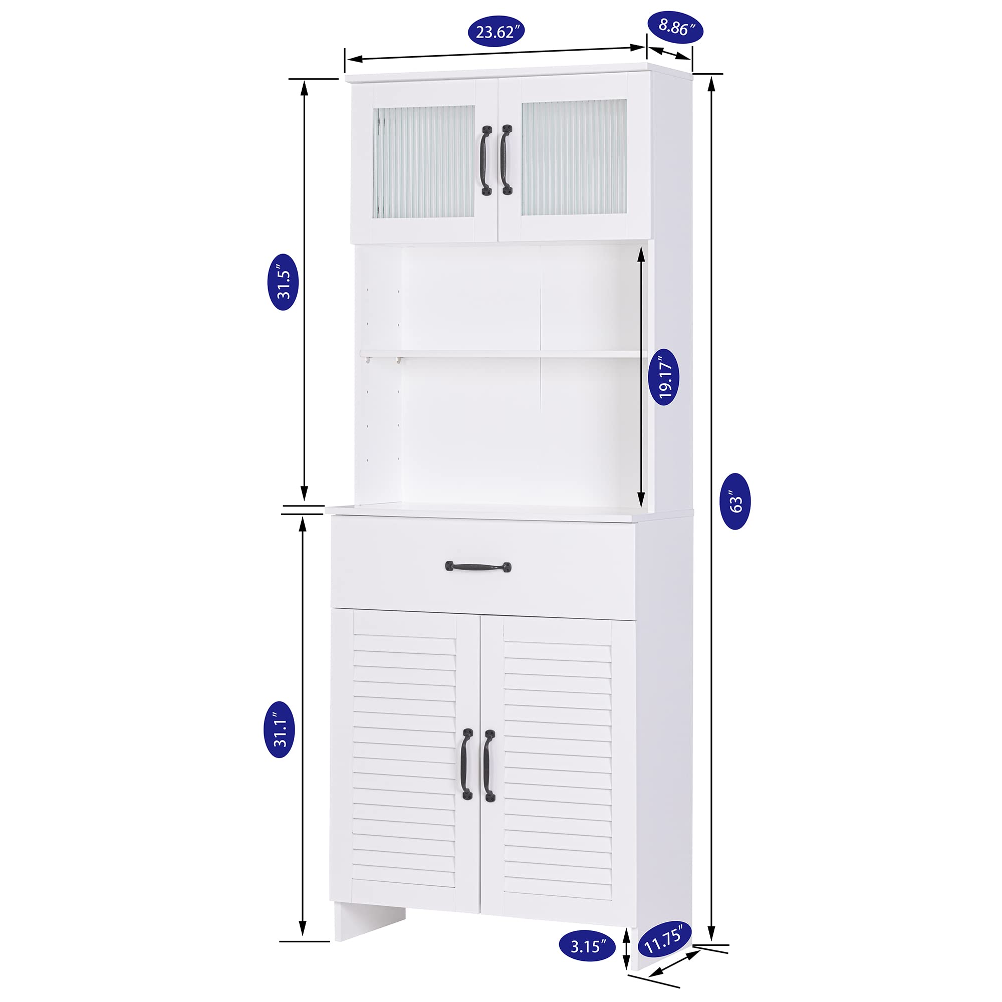 Tall Bathroom Storage Cabinet with Doors & Drawers - White for Bathroom, Living Room, Kitchen