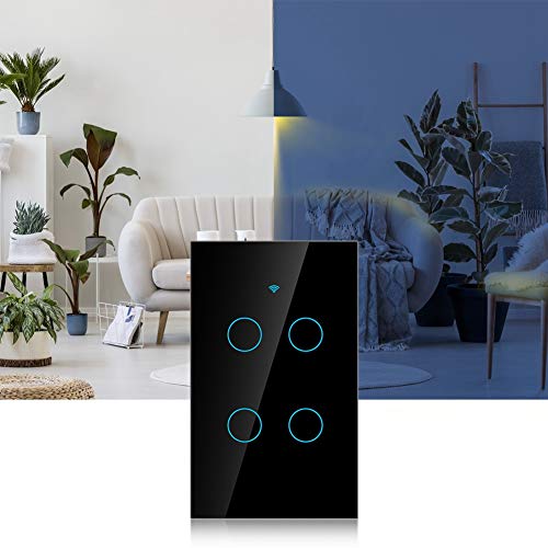 4-Way Smart Light Switch - Wall Mounted Remote Control with Voice Command for Home Automation - Compatible with SIRI & Alexa - Perfect for Living Room, Bedroom & Kitchen (US Black)