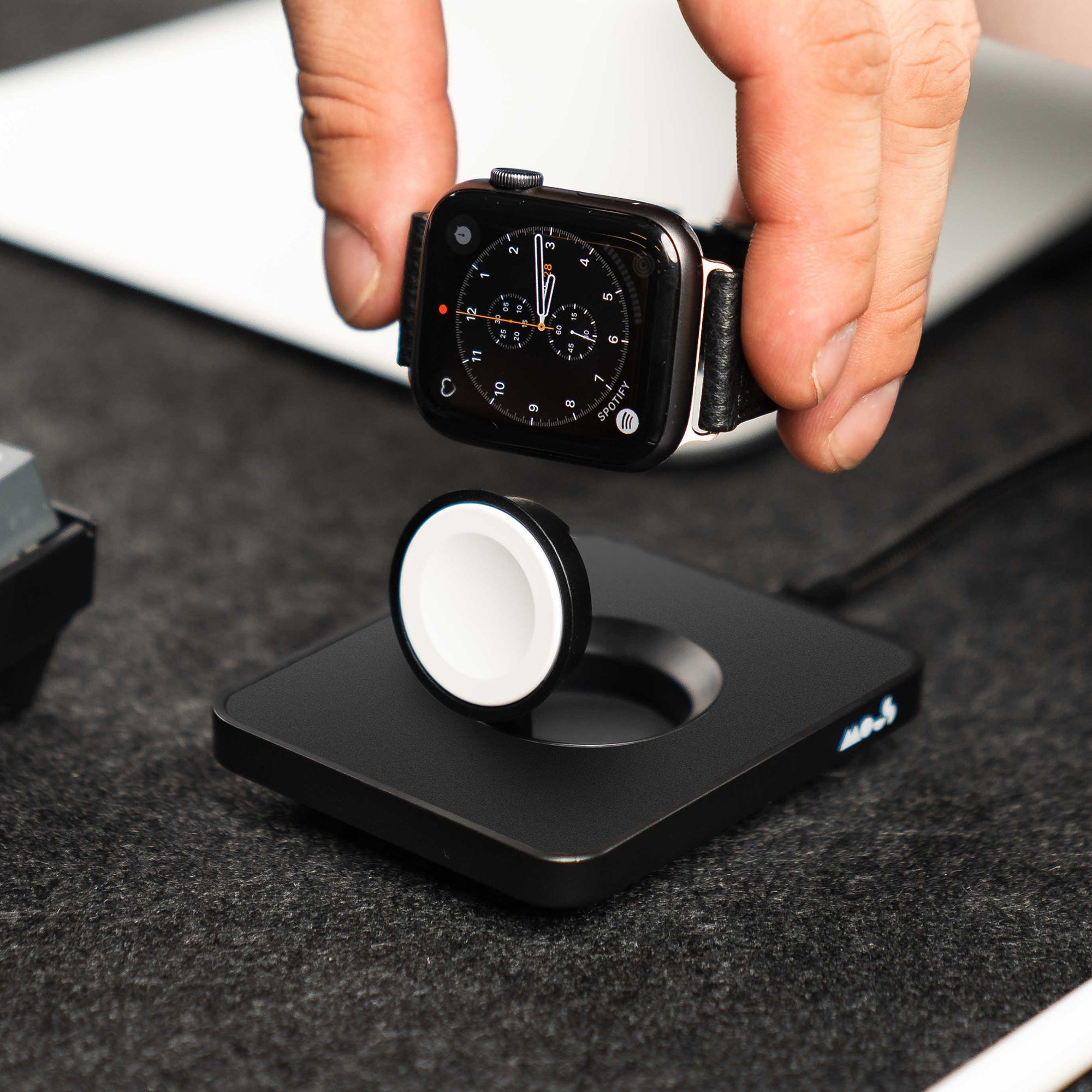 Matte Black Elevated Apple Watch Charger Stand - Fast Wireless Charging Dock for Apple Watch Series 9/8/7/6/SE - Perfect for Nightstand, Office Desk & Travel Accessories
