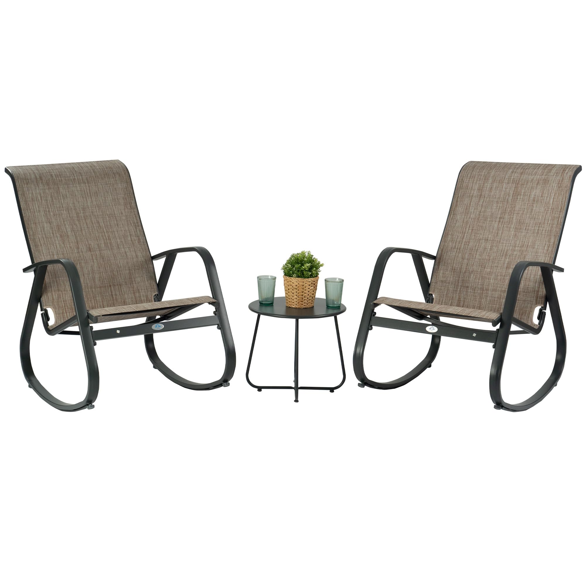 Kozyard 3-Piece Patio Rocking Chair Set - Breathable Mesh Fabric & Powder-Coated Aluminum Frame - Outdoor Rocking Chairs for Porch, Garden, Backyard - Perfect for Relaxing, Lounging & Enjoying Nature