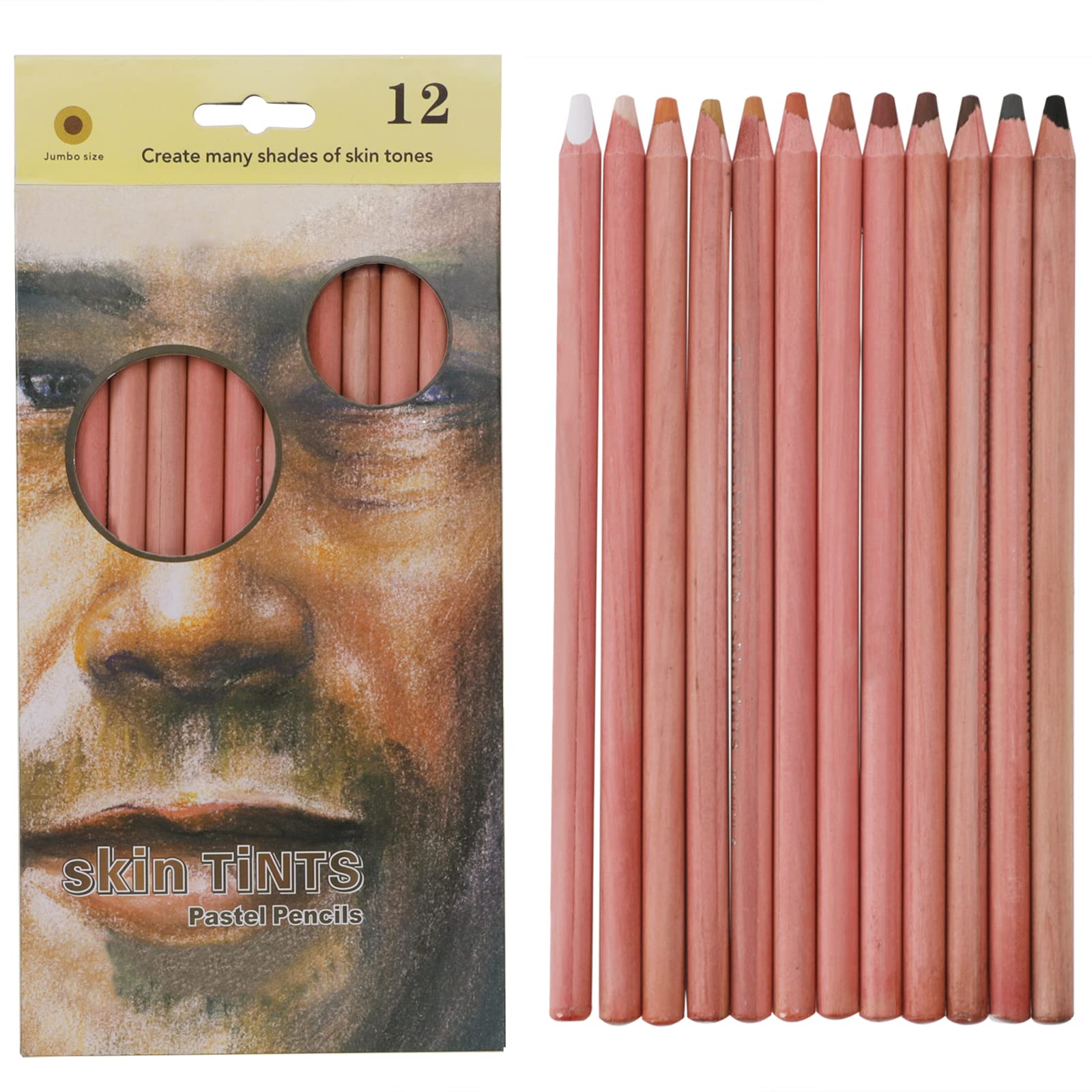 12Pcs Skin Tone Pastel Pencils Set - Multicolor Soft Core Art Drawing & Charcoal Pencils for Artists, Sketching, Portraits & Fashion Design - Perfect for Realistic Drawings, Shading & Blending Techniques