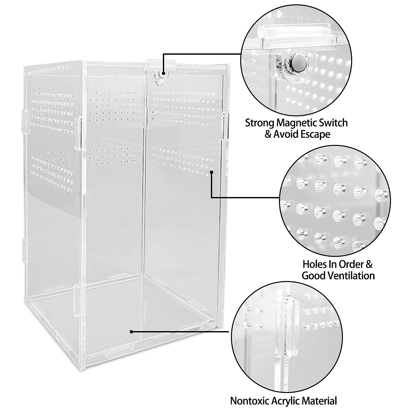 Acrylic Reptile Feeding Box & Terrarium Enclosure - Insect Breeding Habitat for Mantis, Spider, Cricket, Tarantula, Lizard, Scorpion, Geckos | Perfect for Pet Reptile Care & Insect Observation