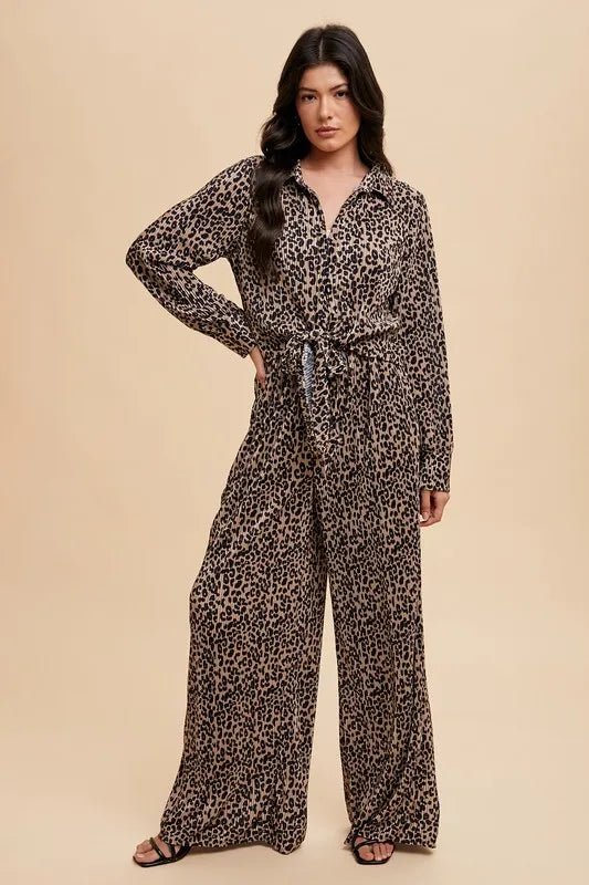 Annie Wear Women's Leopard Print Plisse Lounge Wide Leg Pants - Soft Stretchy Comfort for Home, Yoga & Casual Outings