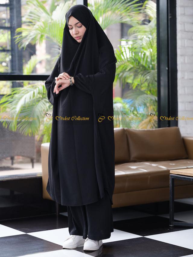 Black French Cut Unjila Jilbab - Modest Islamic Prayer Dress for Women | Perfect for Mosque, Prayer & Everyday Wear