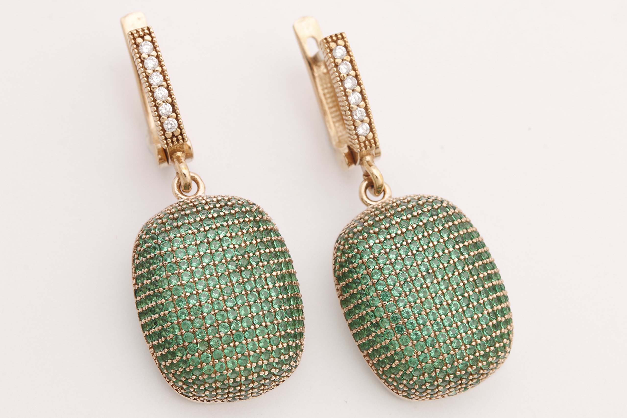 Exquisite Turkish Handmade 925 Sterling Silver Drop Earrings with Round Cut Emerald Zircon Stones | Elegant Dangle Jewelry for Women | Perfect for Weddings, Parties & Special Occasions