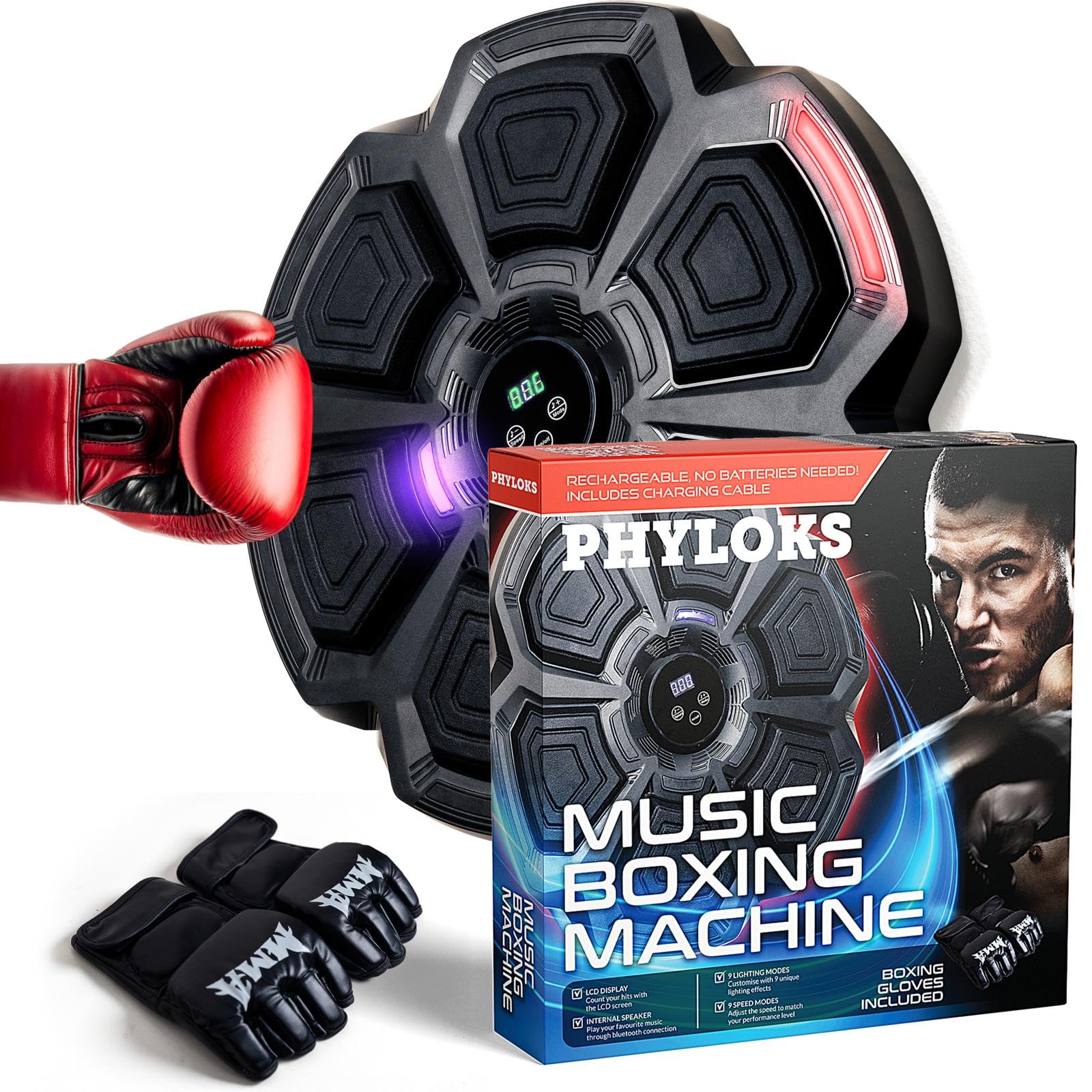 Music Boxing Machine for Adults & Kids - Wall Mounted Punching Bag with Gloves | Boxing Equipment for Home Gym, Fitness Training & Stress Relief