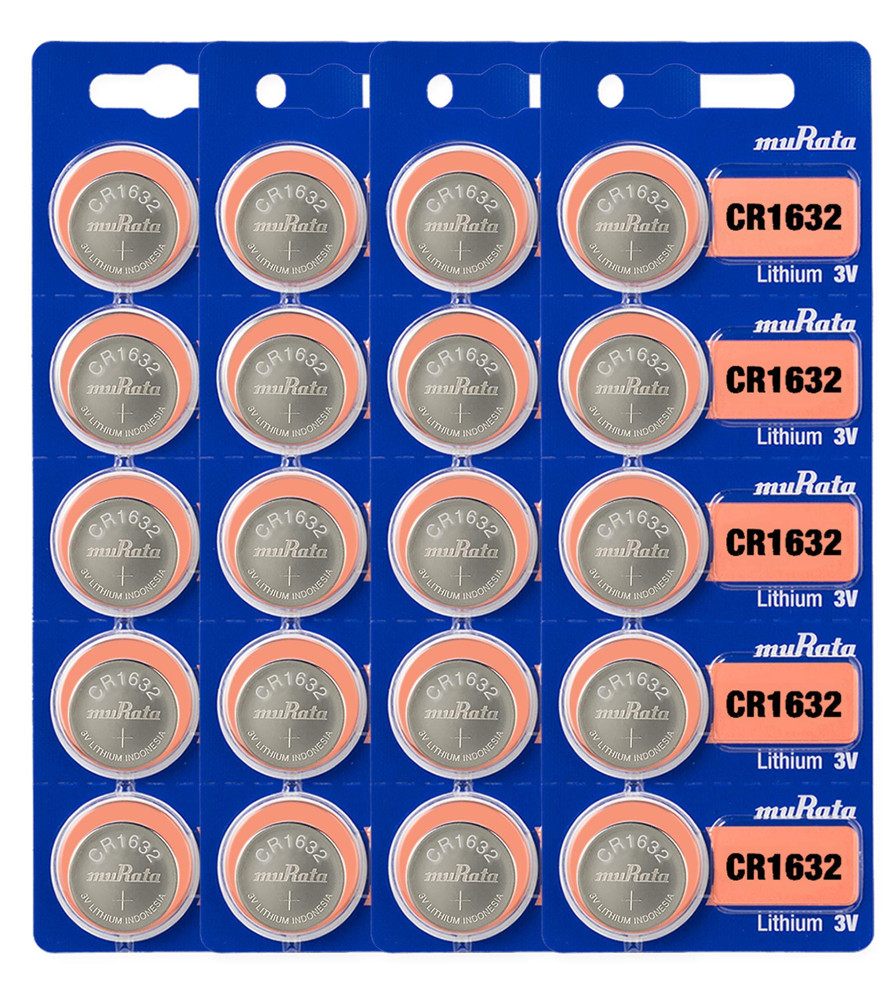 Murata CR1632 3V Lithium Coin Cell Battery - 20 Pack | DL1632 ECR1632 Compatible | Perfect for Watches, Calculators, Key Fobs & Medical Devices