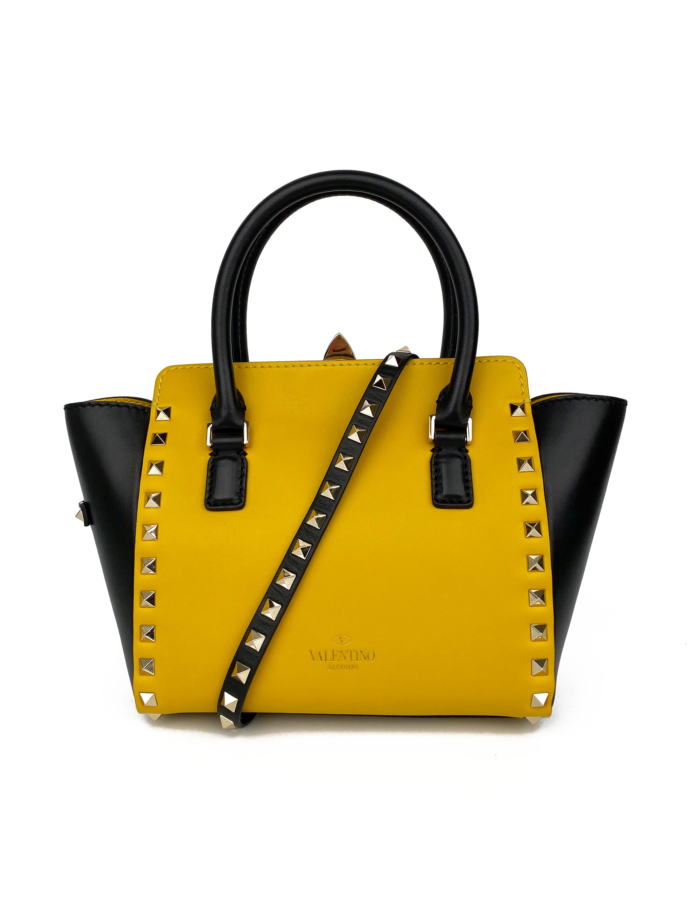 Valentino Black & Yellow Rockstud Handbag for Women | Luxury Designer Shoulder Bag | Perfect for Evening Parties, Date Nights & Special Occasions