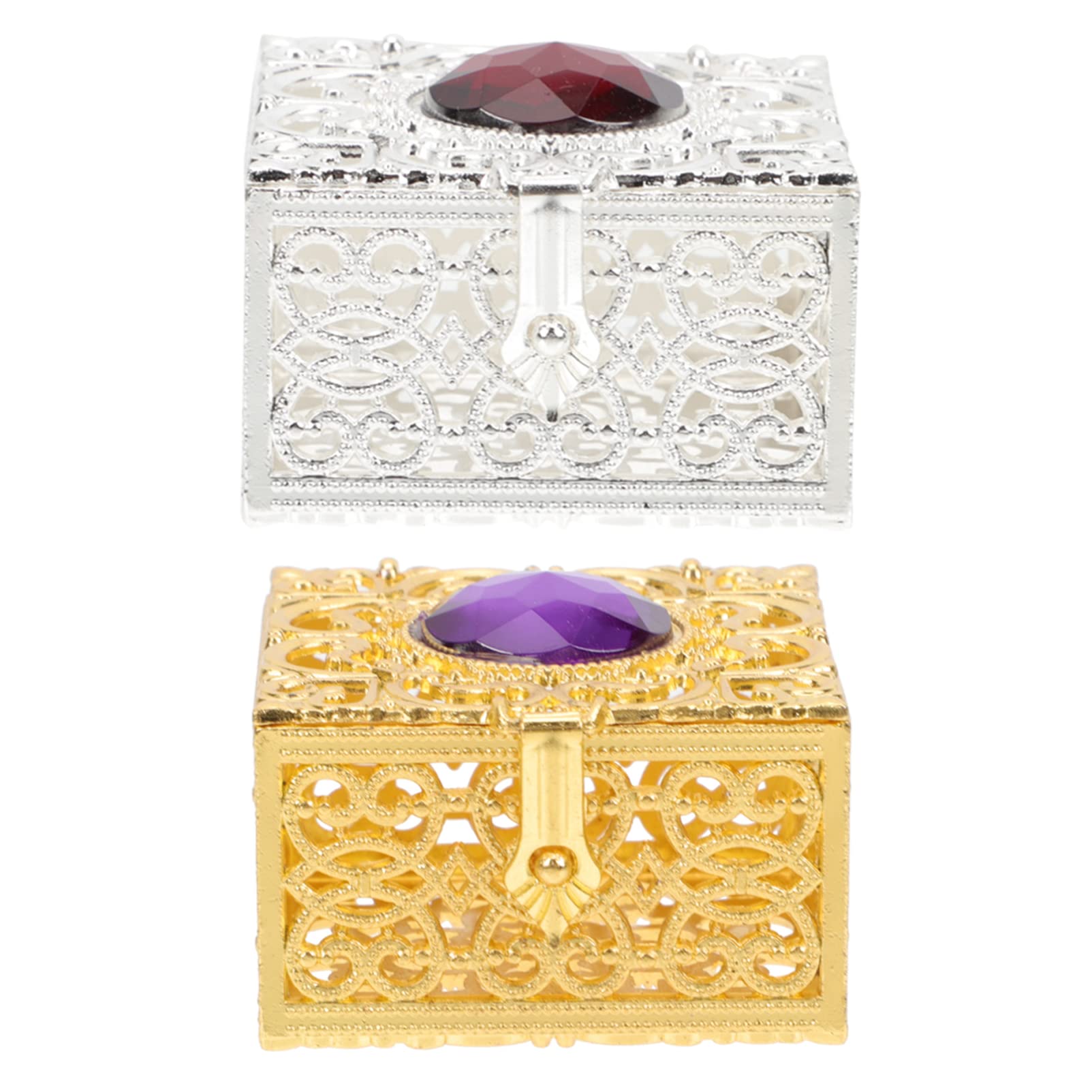 Vintage Jewelry Organizer Box - 2Pcs Antique Engraved Metal Trinket Box, Ornate Treasure Chest for Necklace Storage | Jewelry Gift Box for Women & Girls (Golden) | Perfect for Travel, Home Decor & Jewelry Display