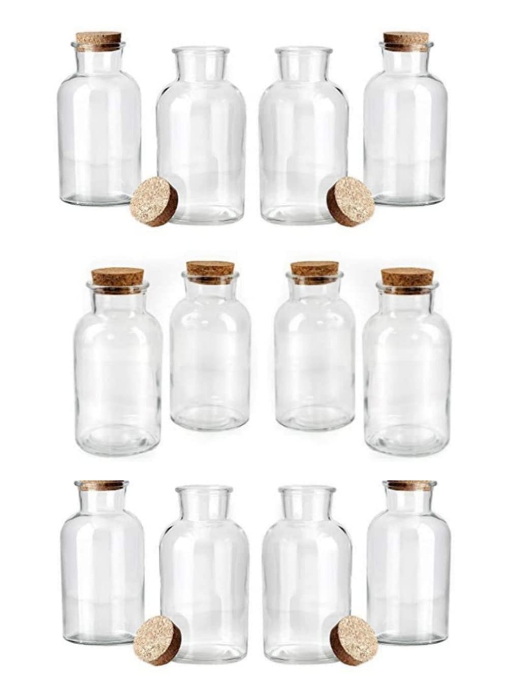 12-Pack 8 Inch Clear Glass Bottle Vases with Cork Stoppers - Modern Cylinder Flower Vases for Home Decor, Wedding Centerpieces, DIY Crafts & Office Desk Decorations