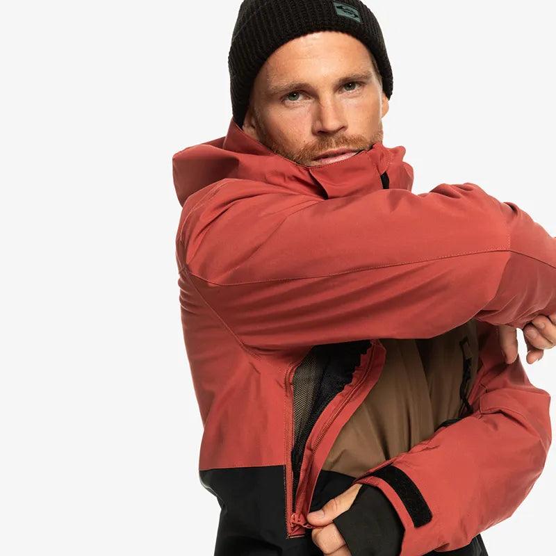 Quiksilver Sycamore Snow Jacket for Men & Women - Waterproof Winter Coat for Skiing, Snowboarding & Outdoor Adventures (Burgundy/Brown/Black)