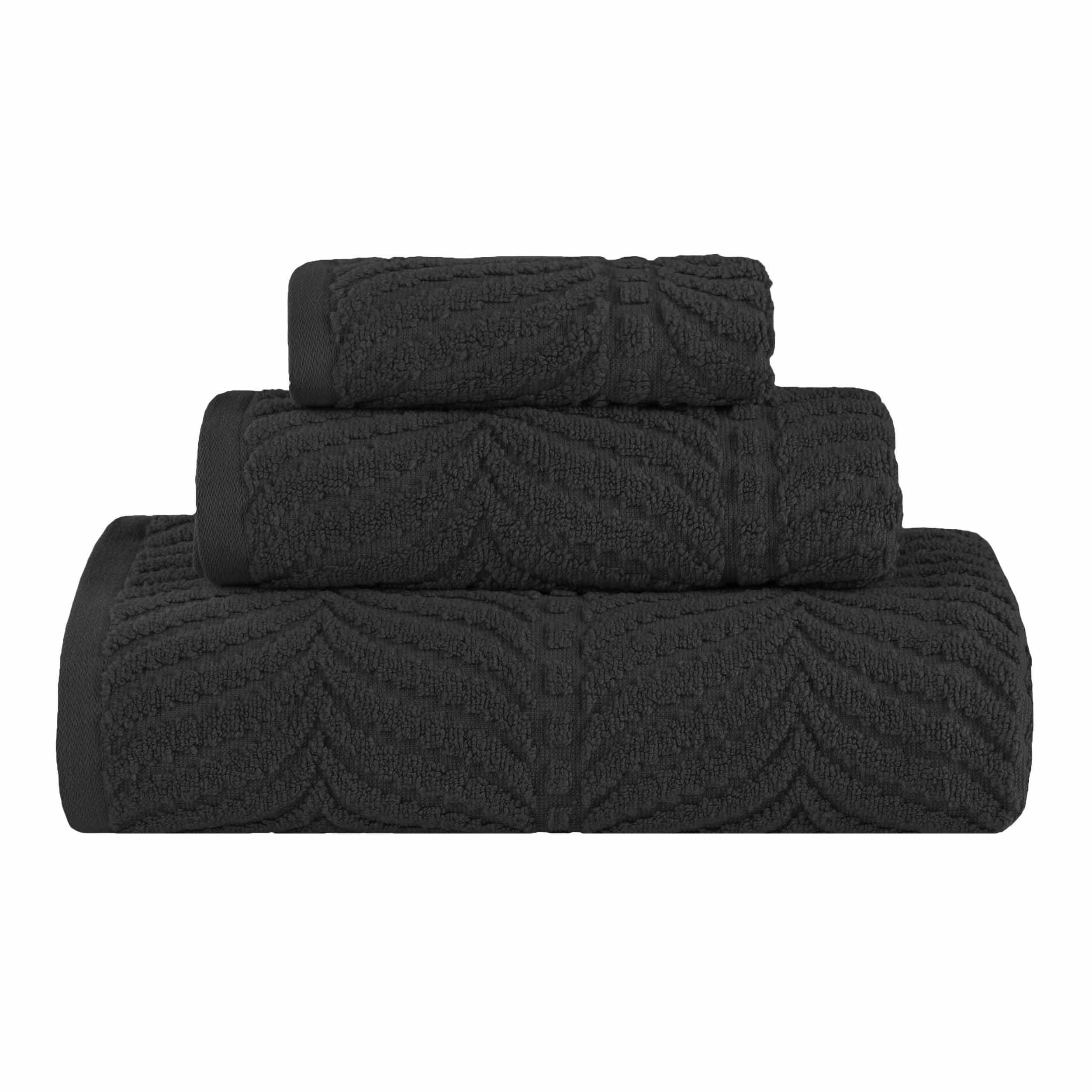 Premium Zero Twist Cotton Jacquard Towel Set - 3 Piece Luxury Bath Towels with Elegant Chevron Pattern for Spa, Bathroom & Guest Use