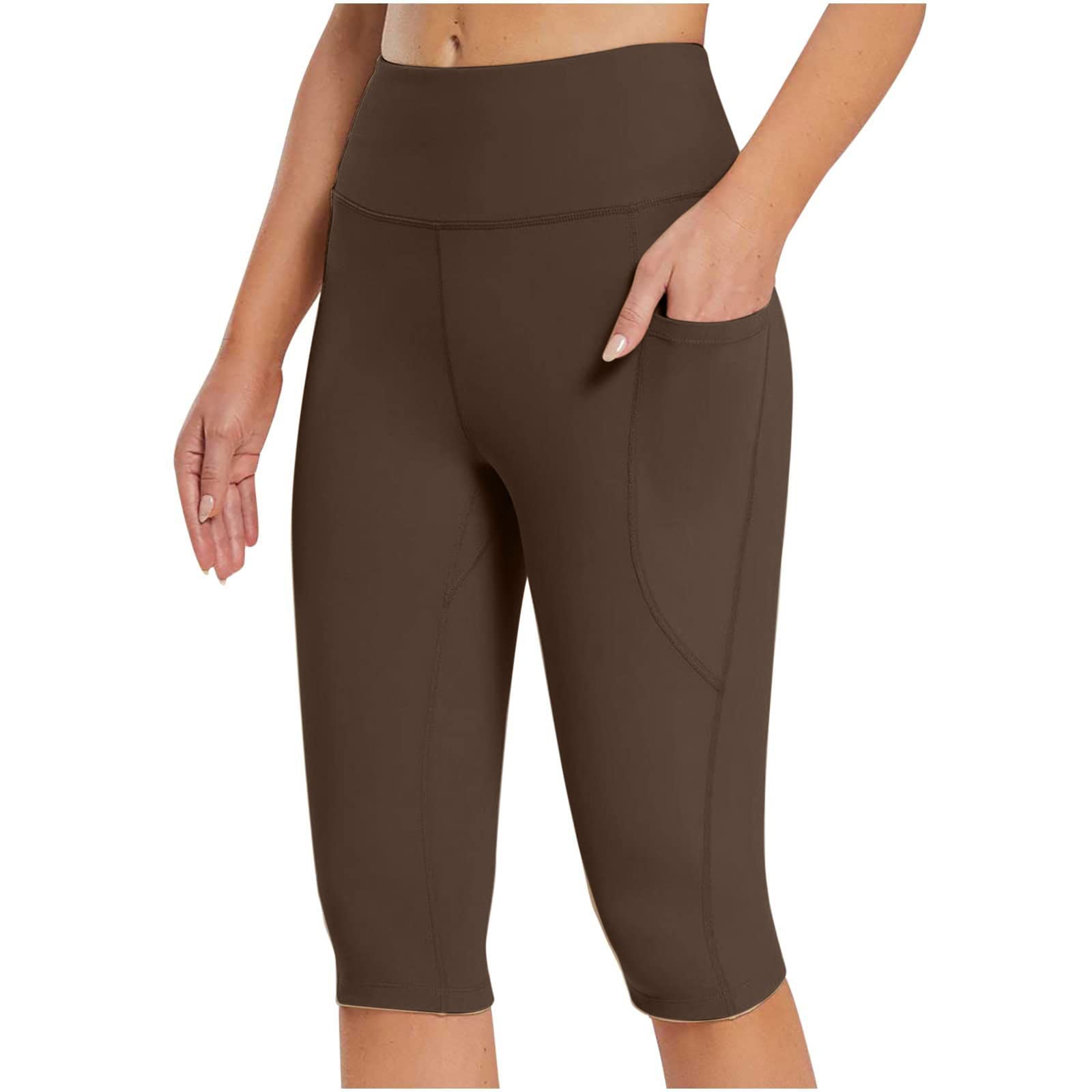 Women's Summer Lightweight High Waisted Leggings with Pockets - Knee Length Workout Leggings for Yoga, Running & Casual Wear