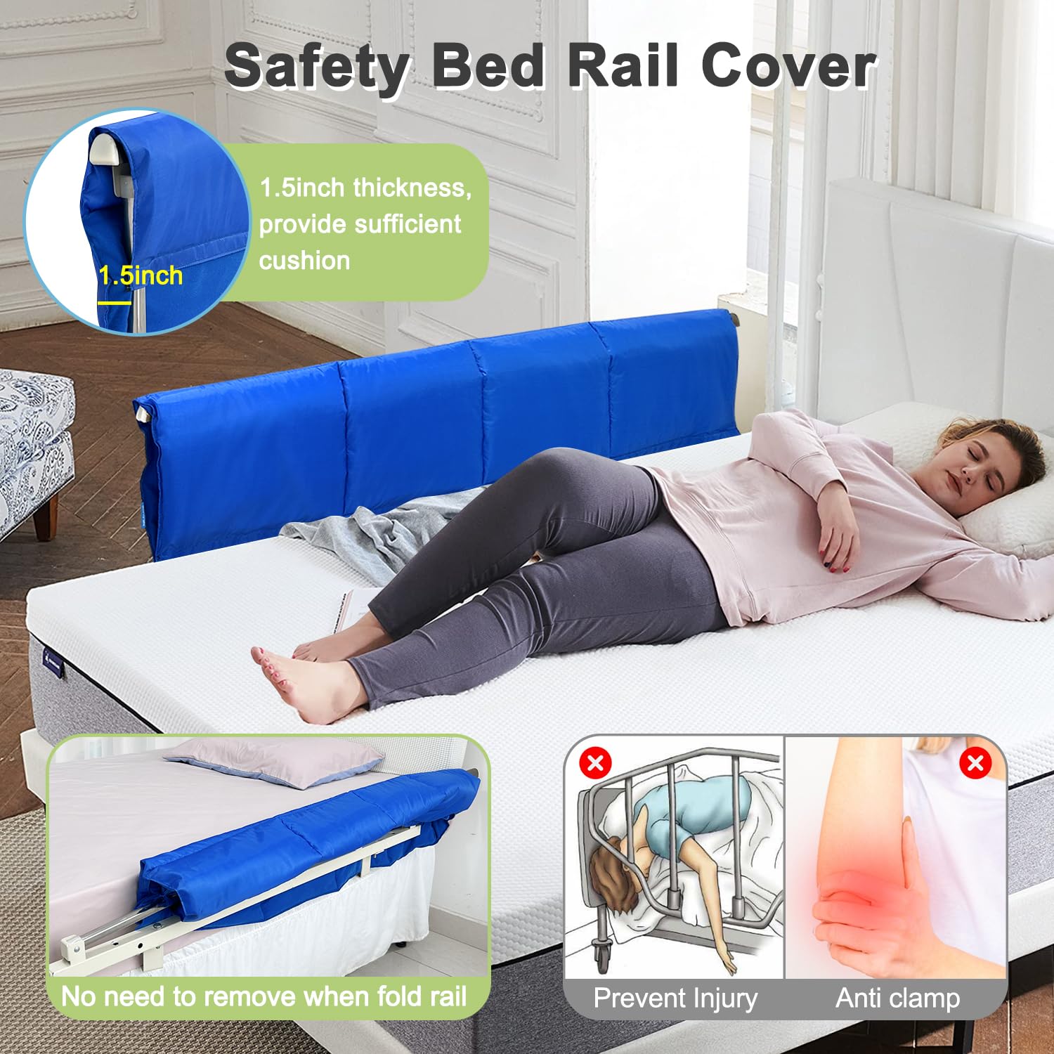 Hospital Bed Rail Padding Cushion - Safety Guard Cover for Adults & Elderly - Medical Grade Foam Bumper Protector - Prevents Injuries & Enhances Comfort - Ideal for Home Care, Nursing Homes & Rehabilitation Centers (1 Piece)