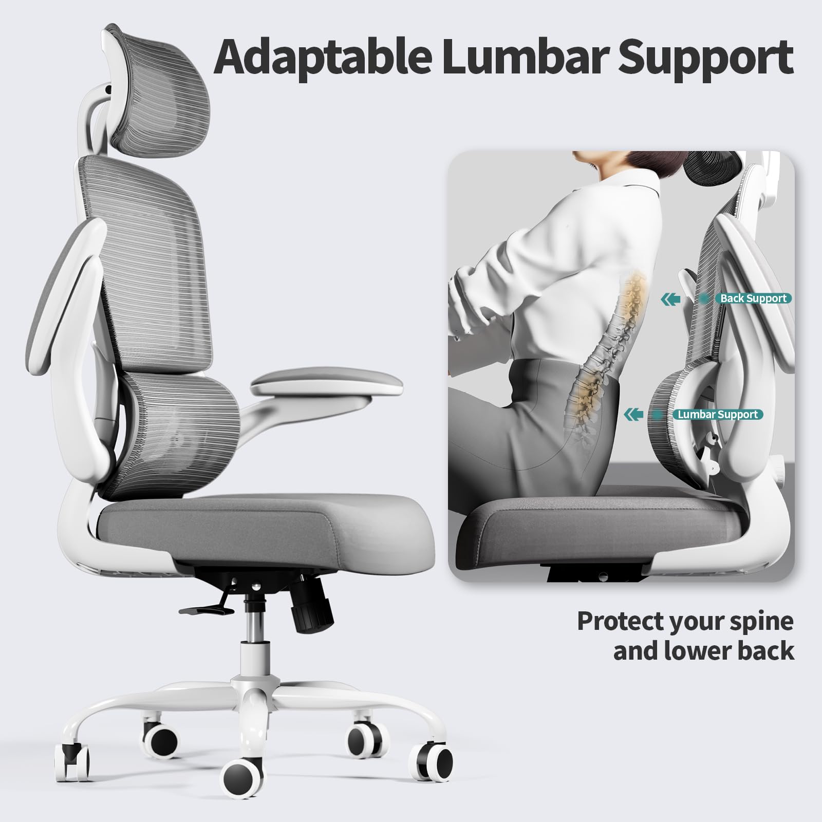 Ergonomic Mesh Office Chair with Wheels - 330 LBS Weight Capacity, High Back Support for Long Hours - Comfortable Gaming & Study Desk Chair for Home & Office Workspace (Grey) - Perfect for Remote Work, Online Classes & Extended Computer Use