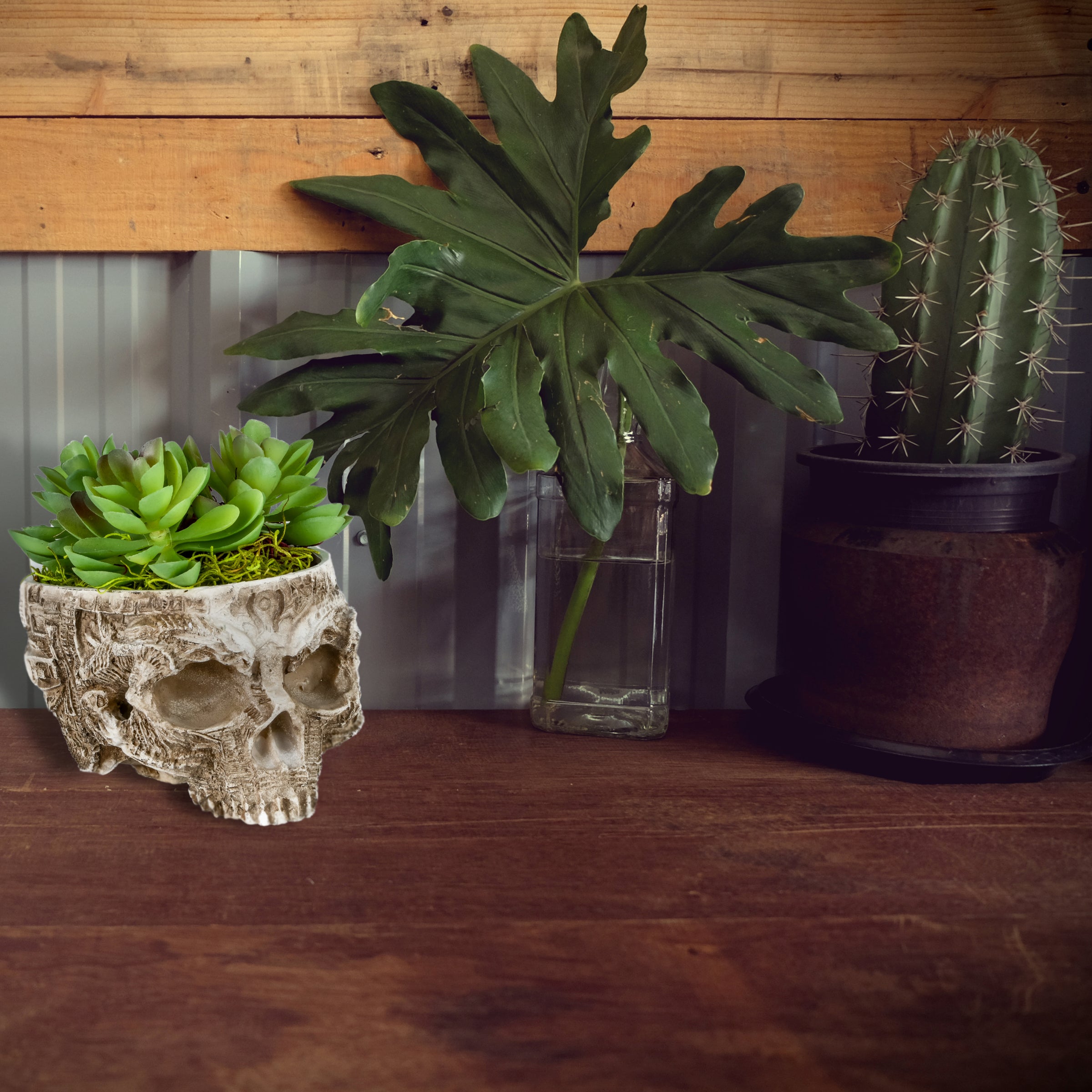 6 Inch Halloween Handcrafted Half Skull Flower Pot - Unique Gothic Planter for Spooky Home Decor, Halloween Party & Garden Display