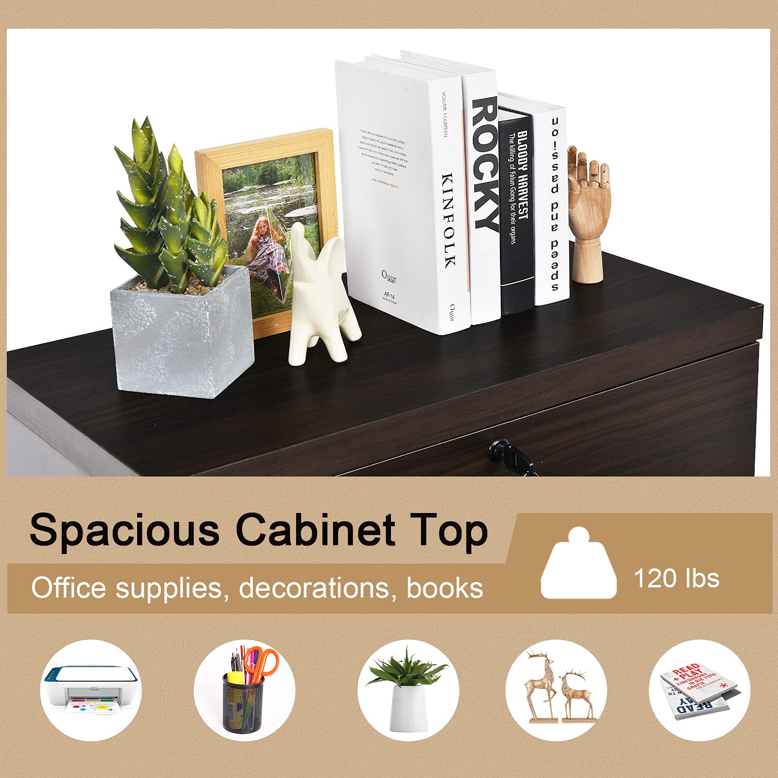 Giantex 2-Drawer Lateral File Cabinet with Lock - Heavy Duty Metal Storage Cabinet for Home & Office - Organize Documents, Books, Photos | Perfect for Office, Library, and Home Decor (Brown)