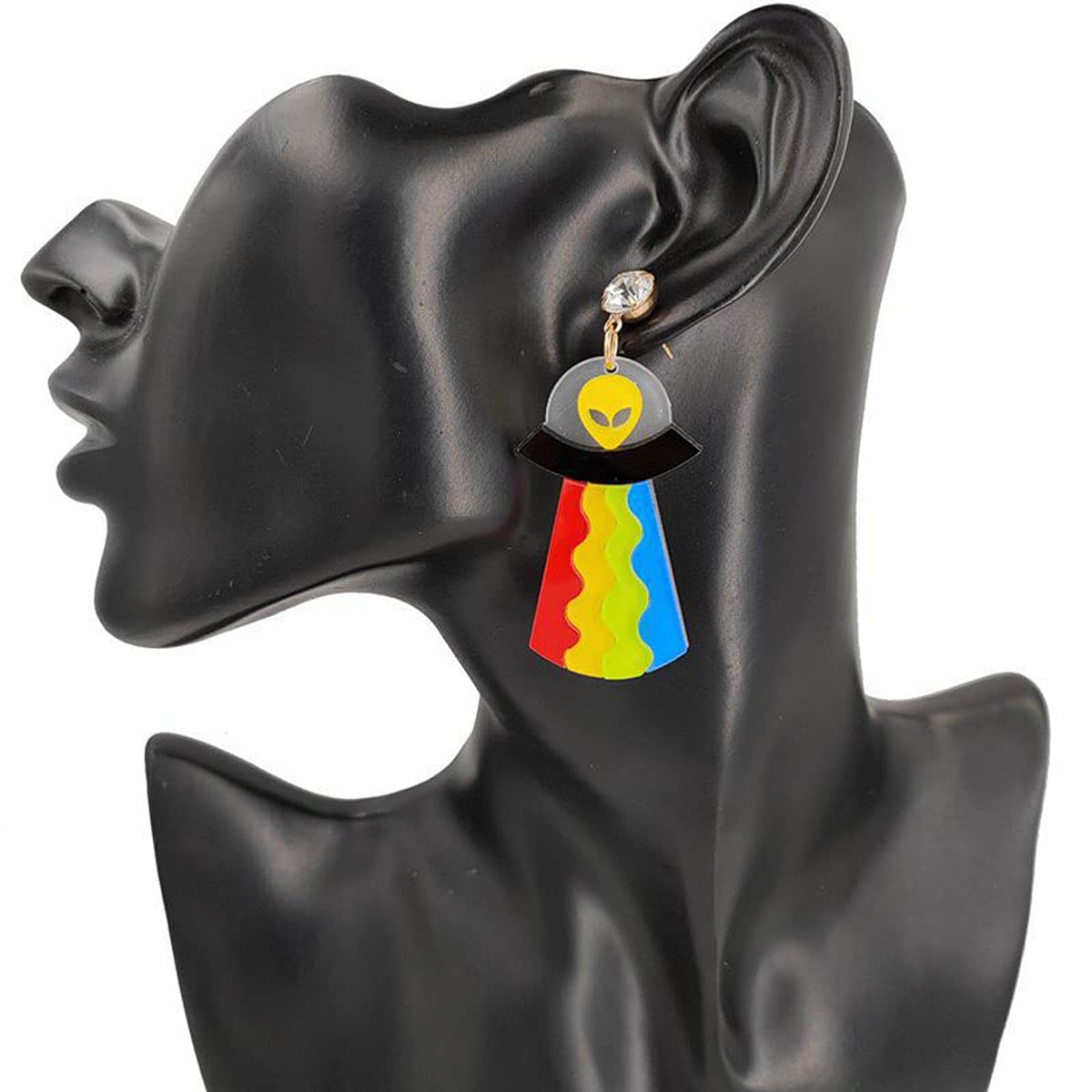 Funny UFO Alien Acrylic Dangle Earrings - Cute Cartoon Spaceship Drop Earrings for Women | Lightweight Acrylic Jewelry for Cosplay, Sci-Fi Parties & Unique Gifts
