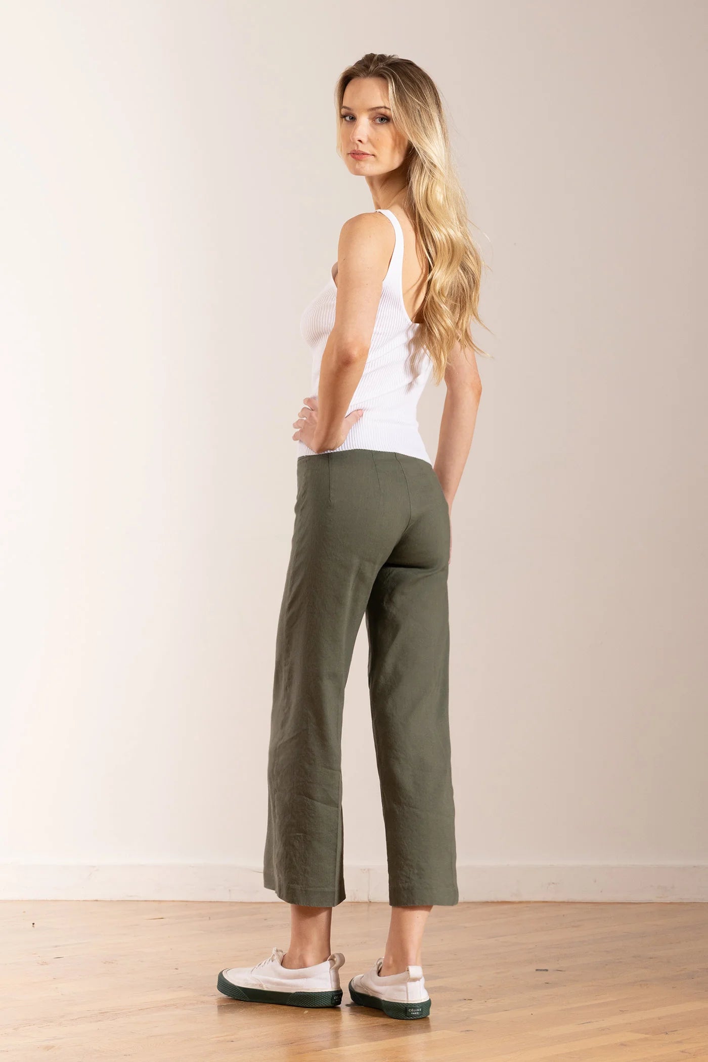 Alex Linen Pants for Women - Olive Green Comfortable Casual Trousers for Summer, Travel & Beach