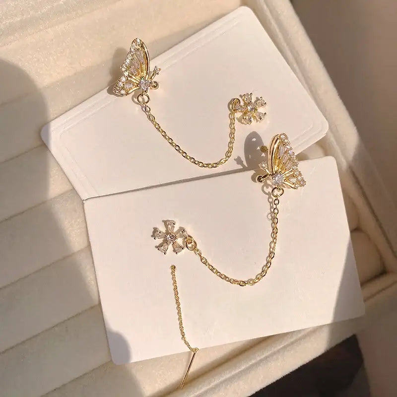 Elegant Classic Flower Tassel Chain Ear Cuff Earrings for Women | Boho Chic Jewelry | Perfect for Parties, Weddings & Everyday Wear | R0281