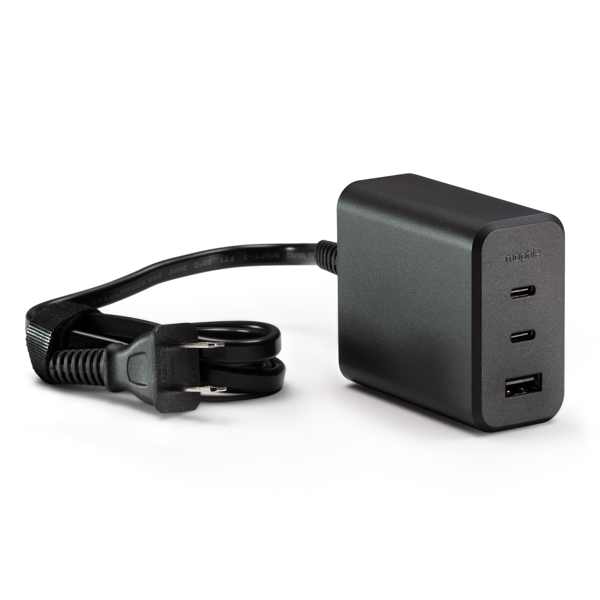 mophie GaN 100W USB C Charger Block - 3-Port Fast Wall Charger for MacBook Pro/Air, iPad Pro, iPhone 15/14/13, Samsung Galaxy S23/S22, Google Pixel 8/7 - Includes 5ft USB-C Cable, Dual USB-C PD & USB-A Ports - Compact Travel Charger for Home, Office & Car (Black)