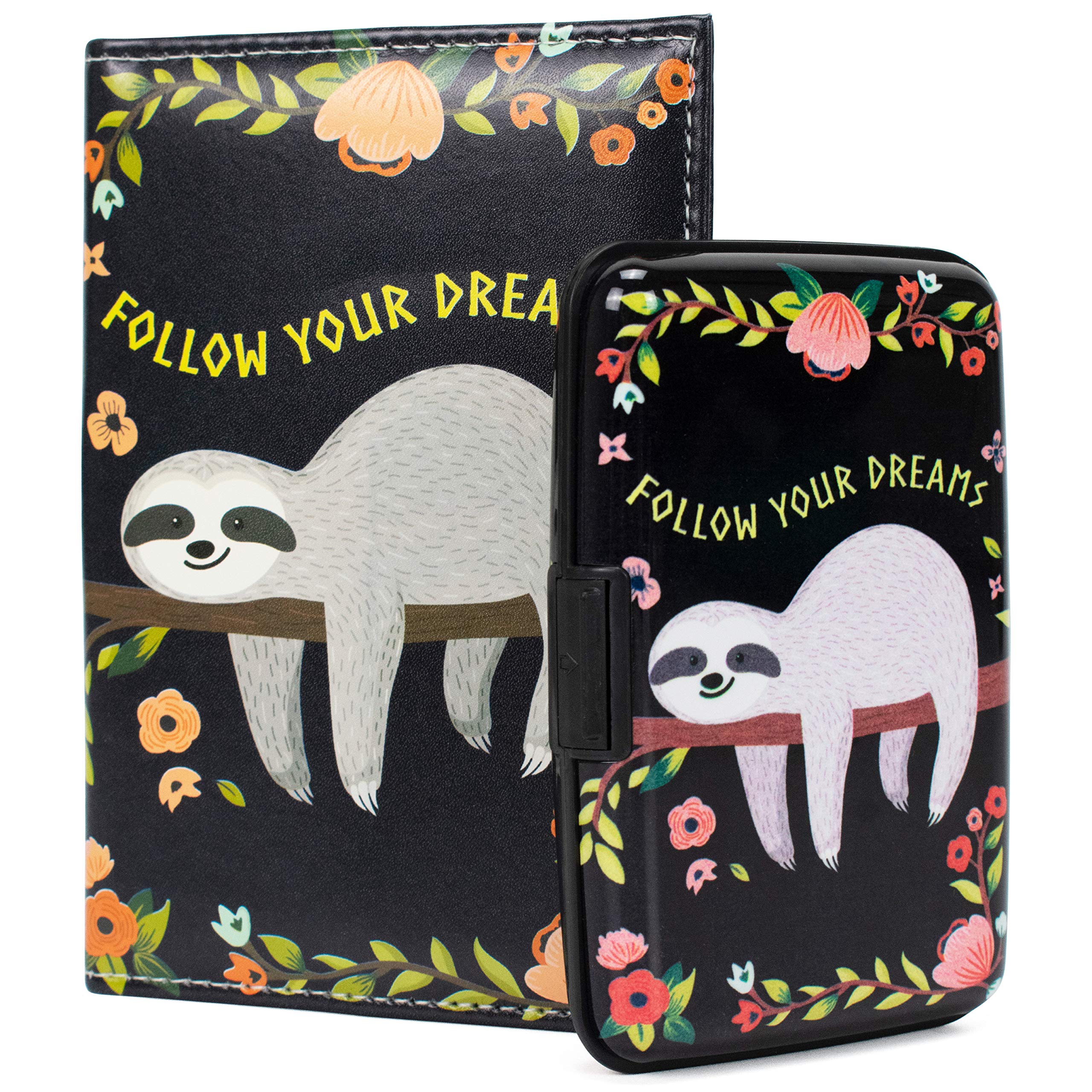 RFID Blocking Wallet and Passport Holder Set with Lazy Sloth Design - Secure Travel Essentials for Men & Women | Perfect for Airports, Vacations & Daily Use