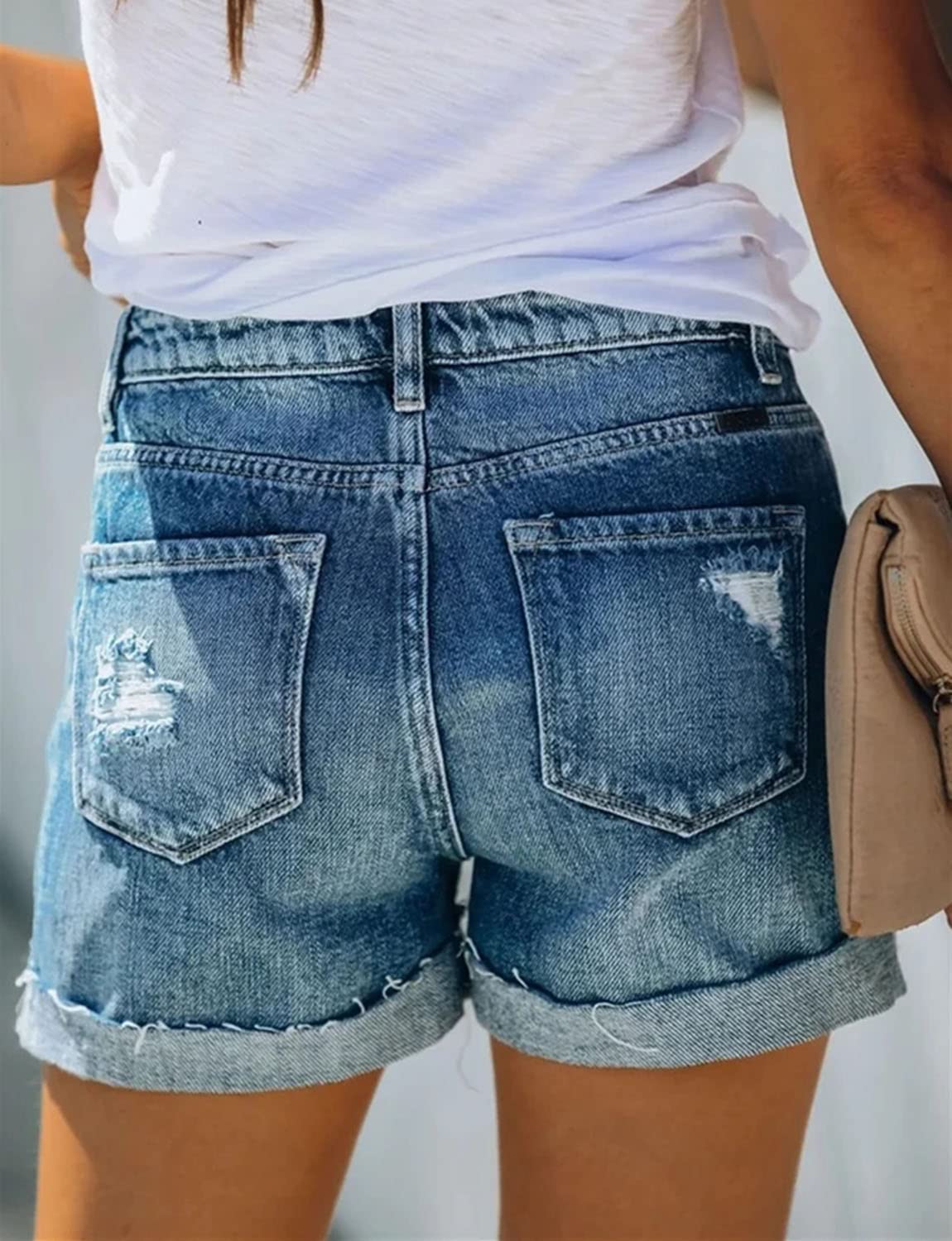 CHICZONE Women's Mid-High Rise Ripped Jean Shorts - Distressed Stretchy Denim Shorts for Summer | Casual Wear, Beach Outfits, Street Style Fashion