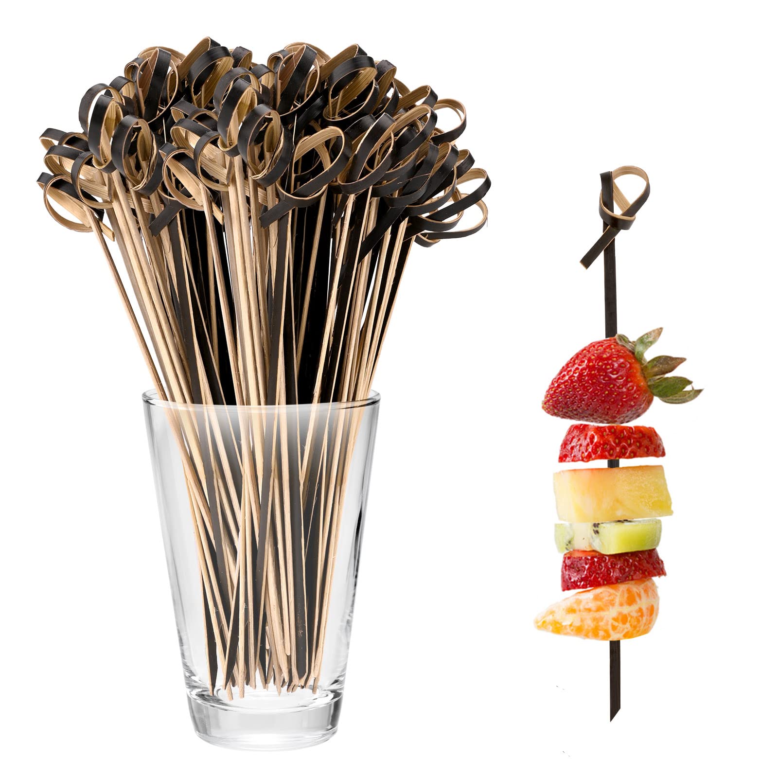 Bekecidi 100-Pack Black Bamboo Cocktail Sticks 12cm - Mini Bamboo Skewers for Food, Fruits, Drinks, Canapes, Appetizers - Perfect for Party, BBQ, Picnic & Cocktail Decorations