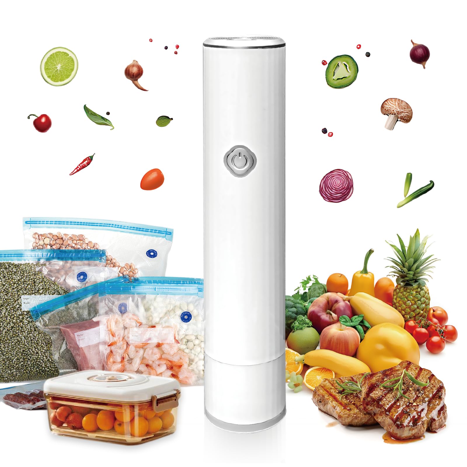 Portable Cordless Vacuum Sealer for Food Storage - Handheld Food Saver Machine with 12 Reusable Bags | Compact for Meat, Vegetables, Travel, Camping & Kitchen | Perfect for Meal Prep, Sous Vide & Extending Shelf Life