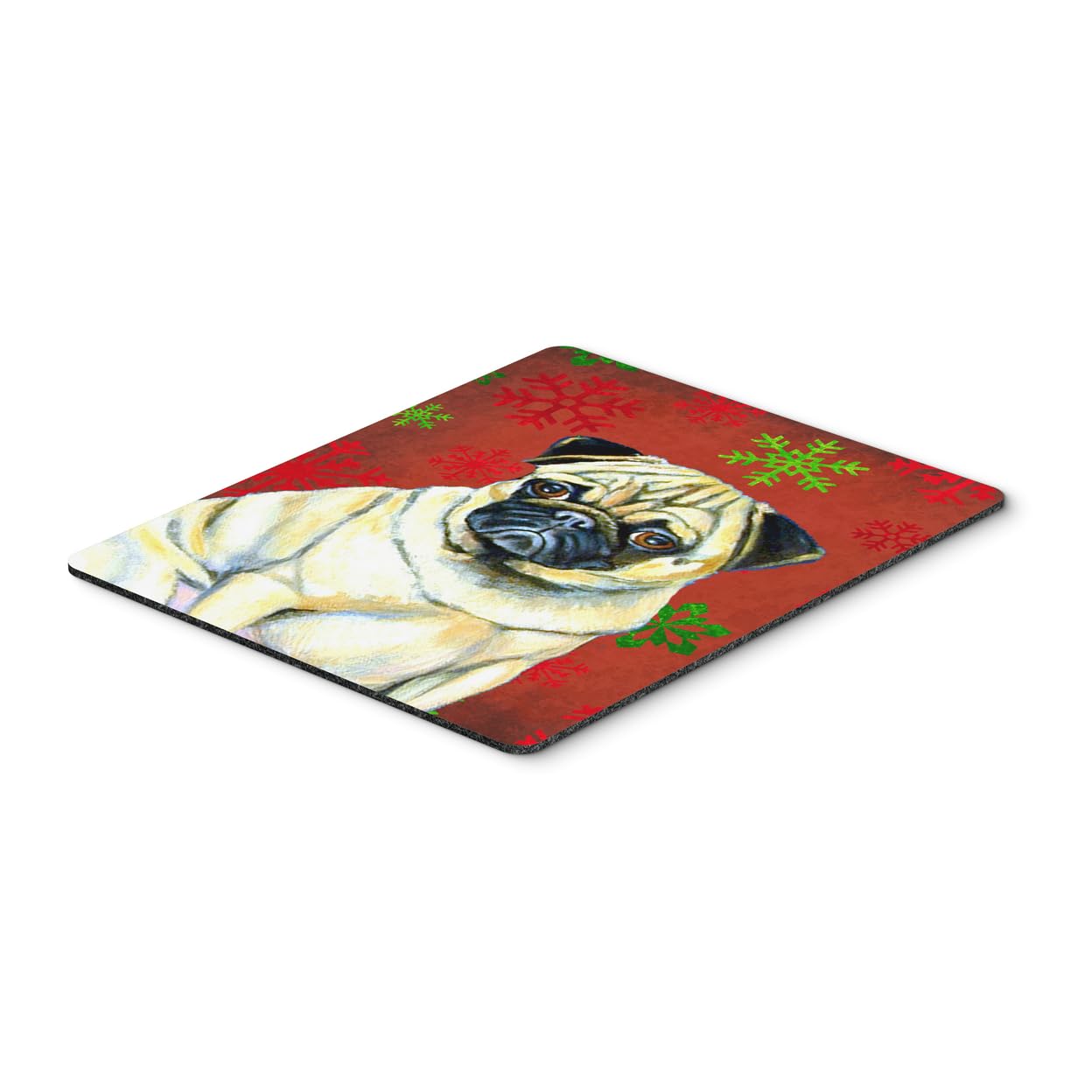 Pug Red and Green Snowflakes Holiday Christmas Mouse Pad - Non-Slip Large Mouse Mat for Home Office, Gaming & Laptop Use | Washable Desk Mat, Hot Pad & Trivet | Perfect Gift for Pet Lovers & Christmas Decor