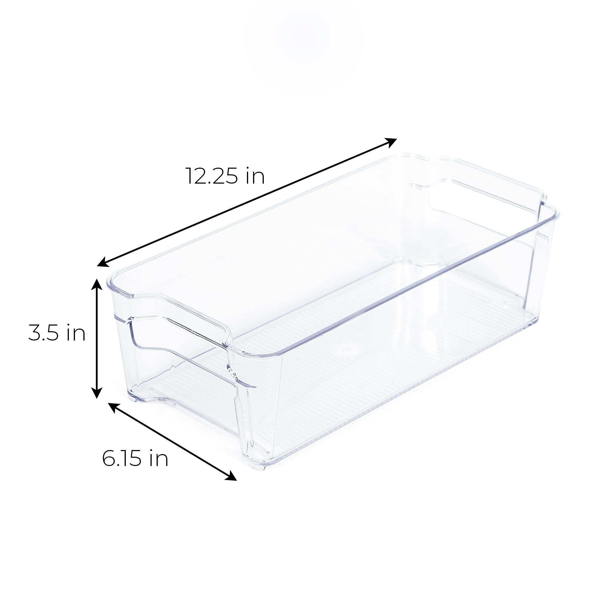 Stackable Refrigerator Organizer Bin - 6x12 Inch BPA-Free Plastic Fridge & Freezer Storage Container for Fruits, Vegetables & Pantry Items - Clear Kitchen Organization for Refrigerator, Cabinet & Countertop Use