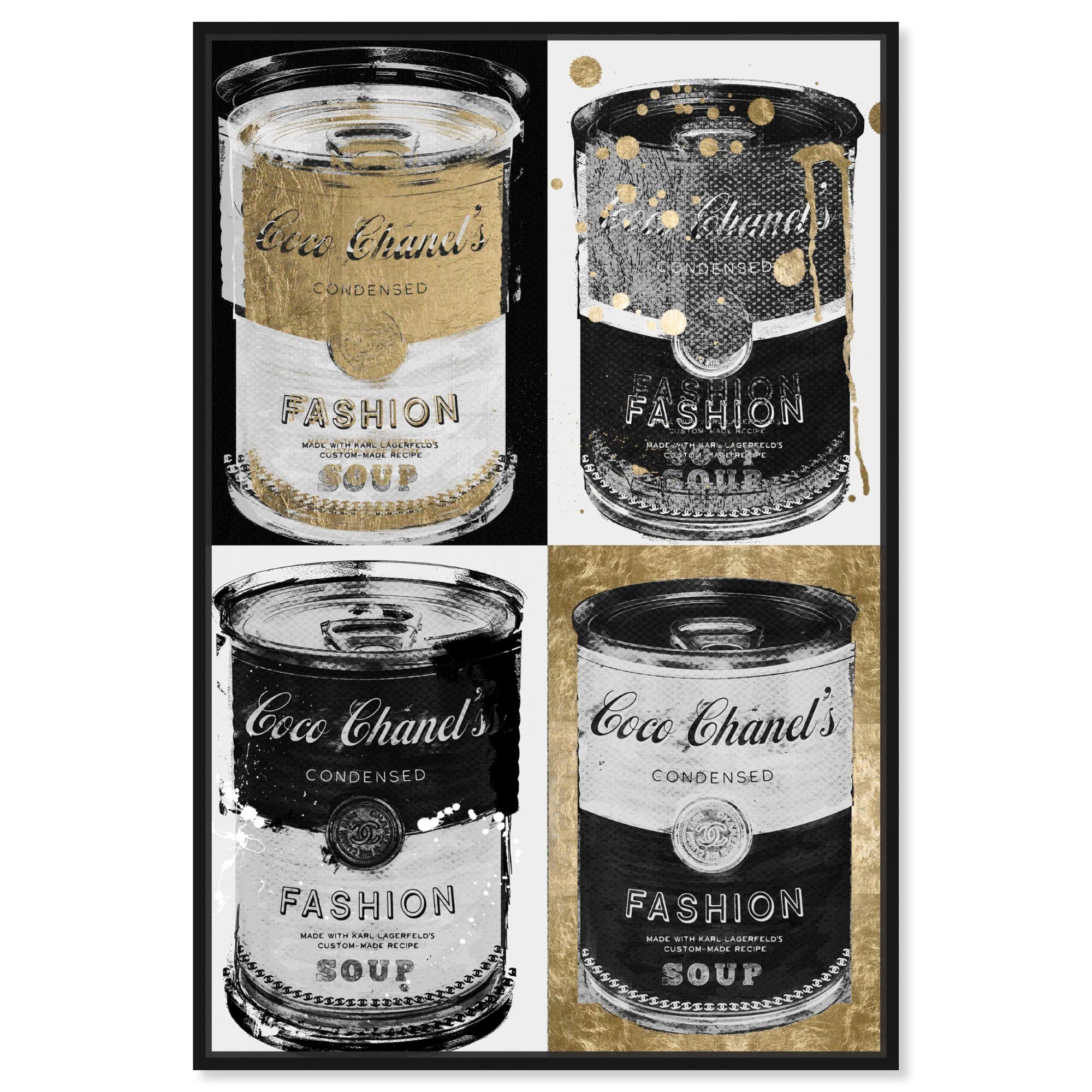 Oliver Gal Artist Co. Fashion & Glam Framed Wall Art Canvas Print - 'Fashion Soup' Pop Art Soup Can Painting - Perfect for Living Room, Bedroom & Office Decor