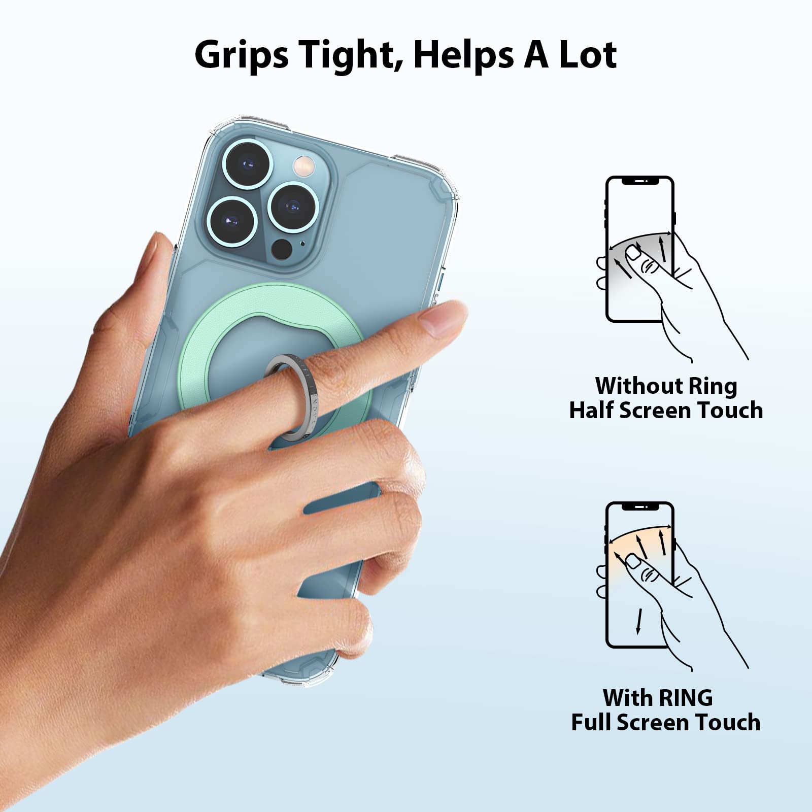 Nillkin SnapGrip Mint Green Phone Holder - Adjustable Metal Ring Stand & Kickstand for iPhone 13/13 Pro/13 Mini/XS/11, Samsung S22 Ultra/S22, Pixel 6 - Secure Phone Grip for One-Hand Use, Video Watching & Selfies